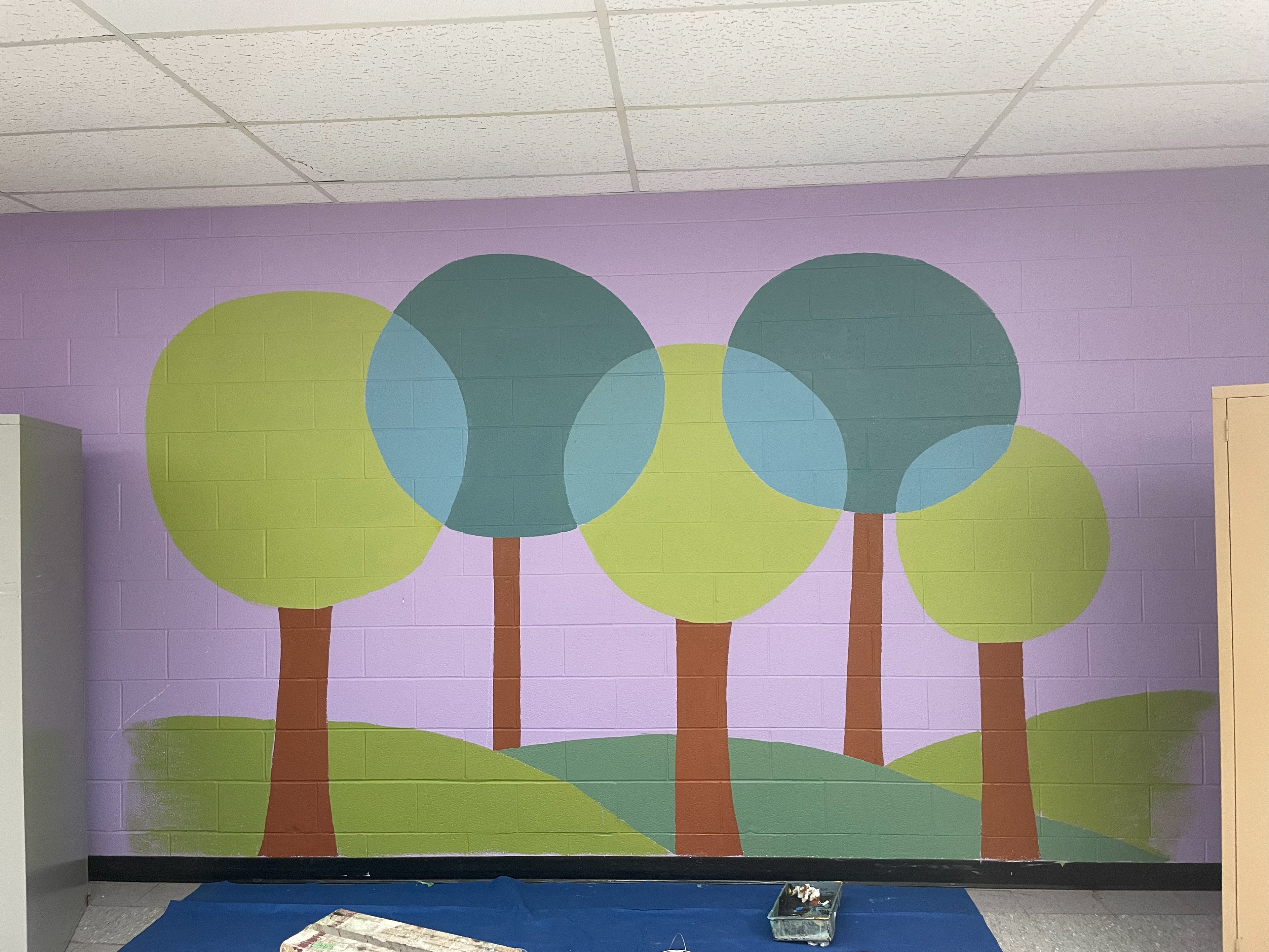 Painted this 'student' mural on the Art Club wall (unfinished)