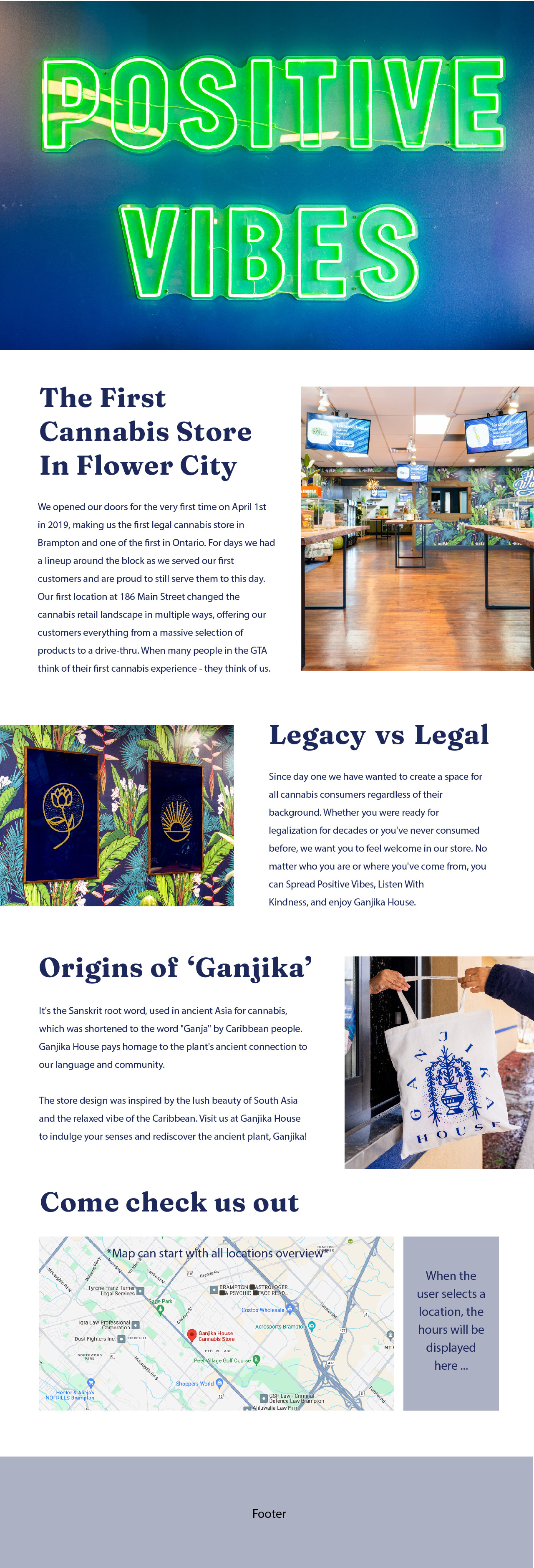 The About Page Mockup - outlining the history and origins of the Ganjika House Brand showcasing their store interiors.