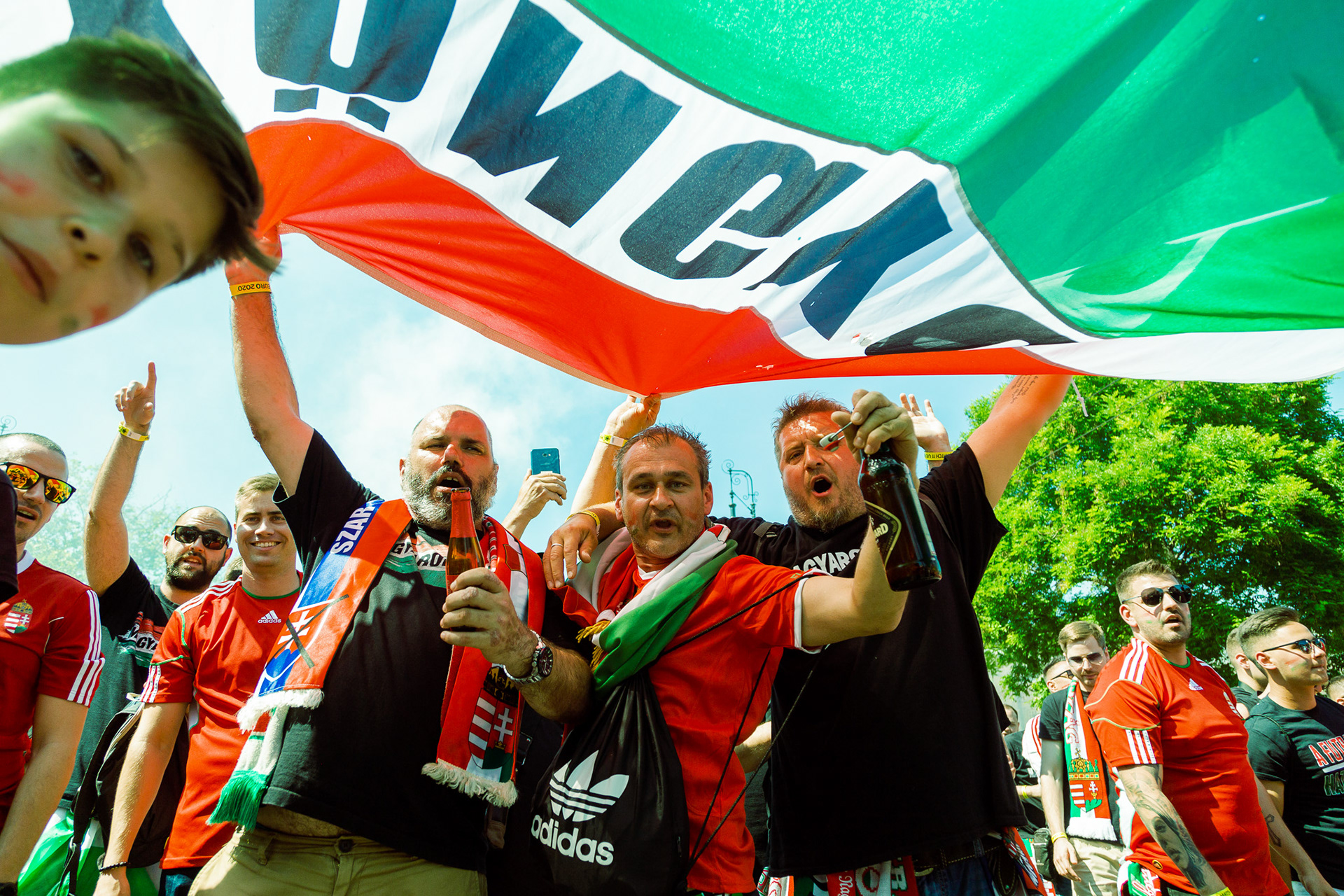 HUNGARIAN FOOTBALL FAN GROUP PROCEED TO THE HUNGARY VS. PORTUGAL FOOTBALL MATCH AT EURO CUP 2020 IN PUSKAS ARENA, BUDAPEST, JUNE 15, 2021