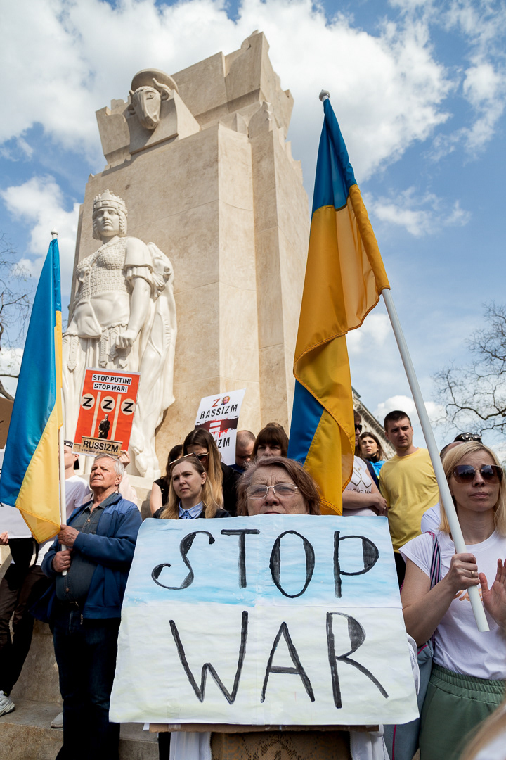 Ukrainian protester during a demonstration against the Russian invasion in Ukraine, 2022 Budapest