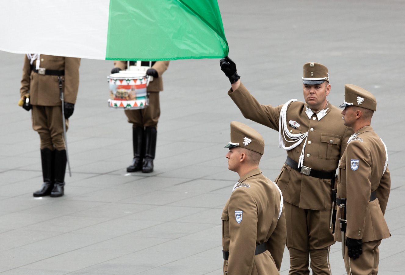 SOLDIERS SALUTE AND HOIST THE HUNGARIAN FLAG FRONT OF THE PARLAIMENT ON THE CONSITUTION DAY OF HUNGARY, BUDAPEST, AUGUST 20, 2021