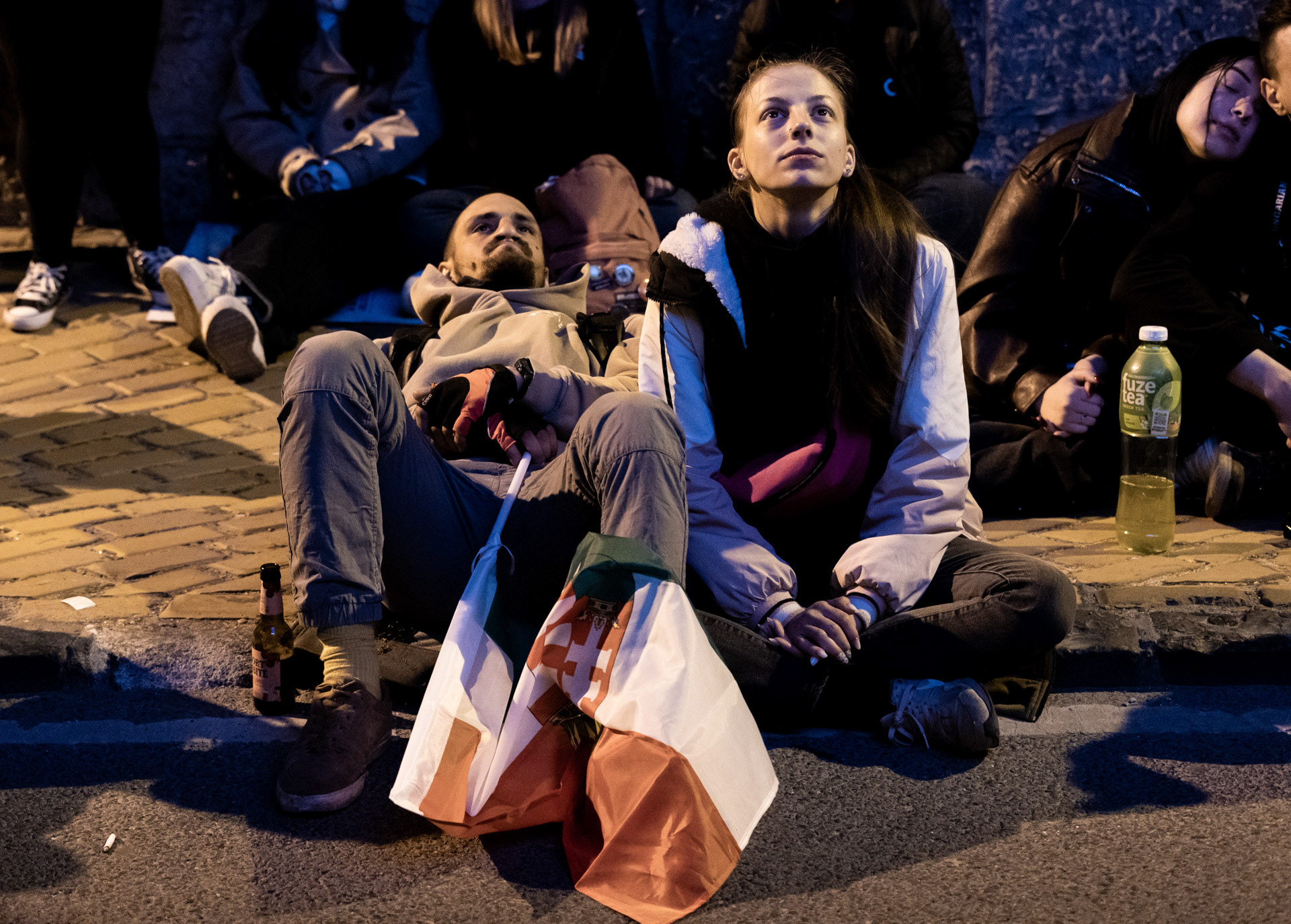Supporters are waiting for the first live election results few hours before the landslide win of Hungary's newly PM Péter Magyar during the Hungarian election night in Budapest, 12th of April 2026.
