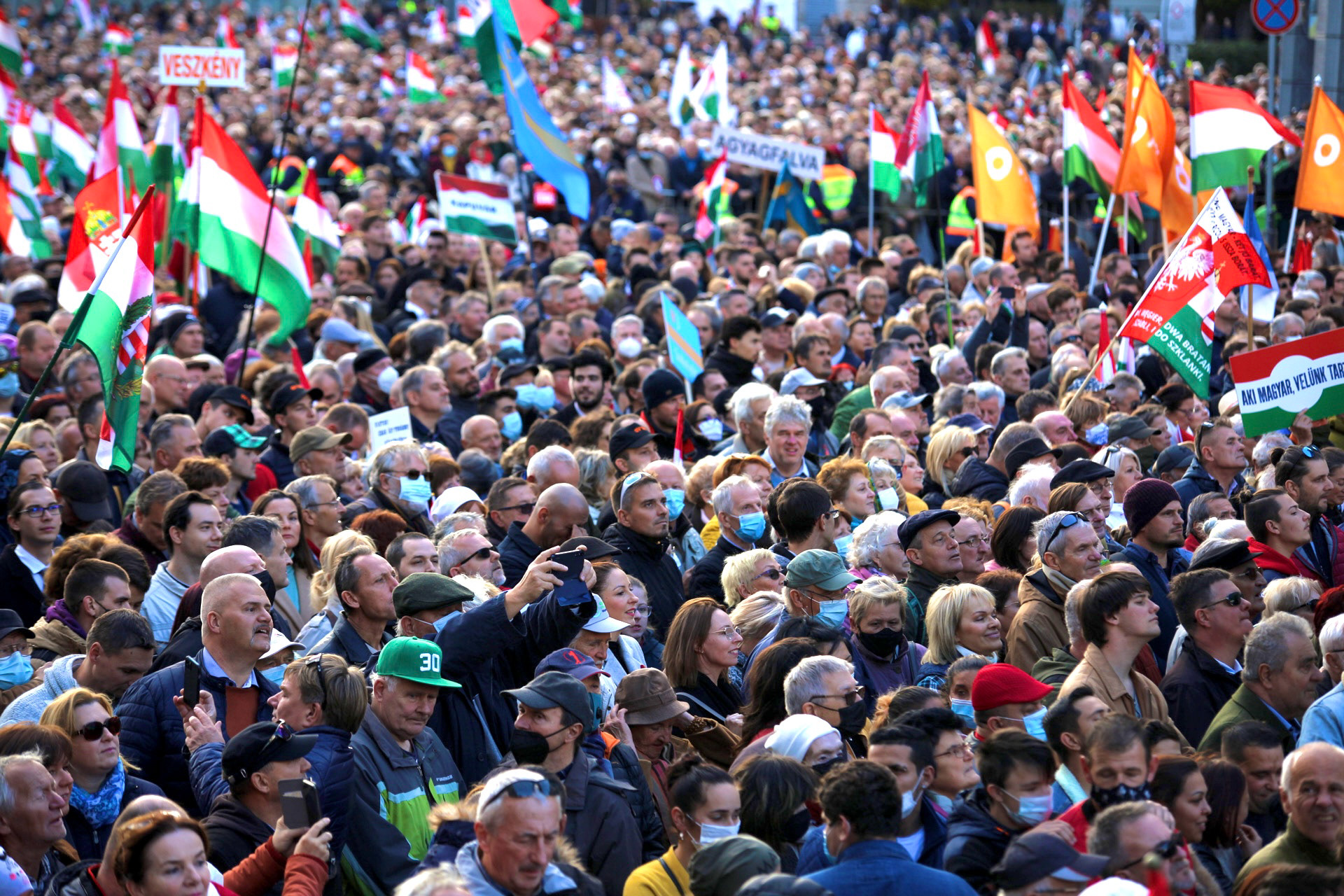 THOUSANDS OF PRO-GOVERNMENT SUPPORTERS LISTEN THE SPEECH OF HUNGARIAN PM VIKTOR ORBAN ON THE REPUBLIC DAY IN BUDAPEST, OCTOBER 23, 2021