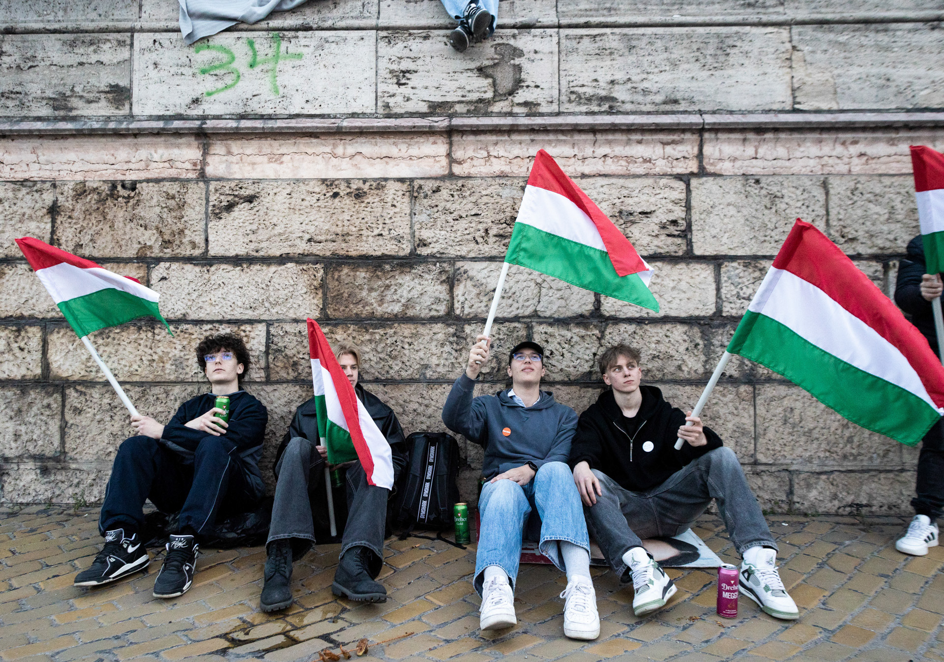 Supporters are waiting for the first live election results few hours before the landslide win of Hungary's newly PM Péter Magyar during the Hungarian election night in Budapest, 12th of April 2026.