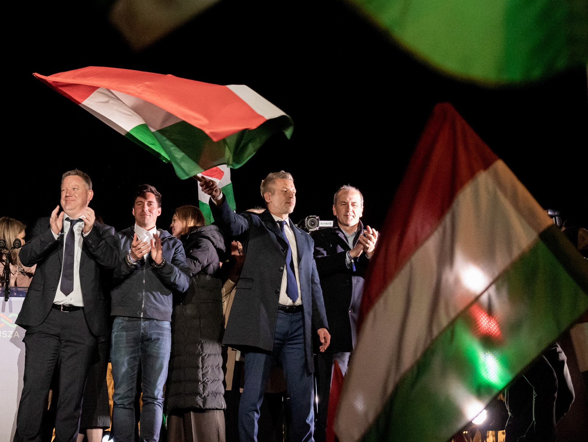 Hungary's newly elected PM Péter Magyar celebrates the landslide win of his party Tisza in the Hungarian nationwide elections in Budapest, 12th of April 2026.