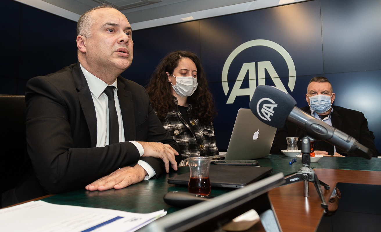 DIRECTOR OF ANADOLU AGENCY 'S NEWS ACADEMY BORA BAYRAKTAR DURING A PRESS CONFERENCE IN ANKARA, FEBRUARY 2022
