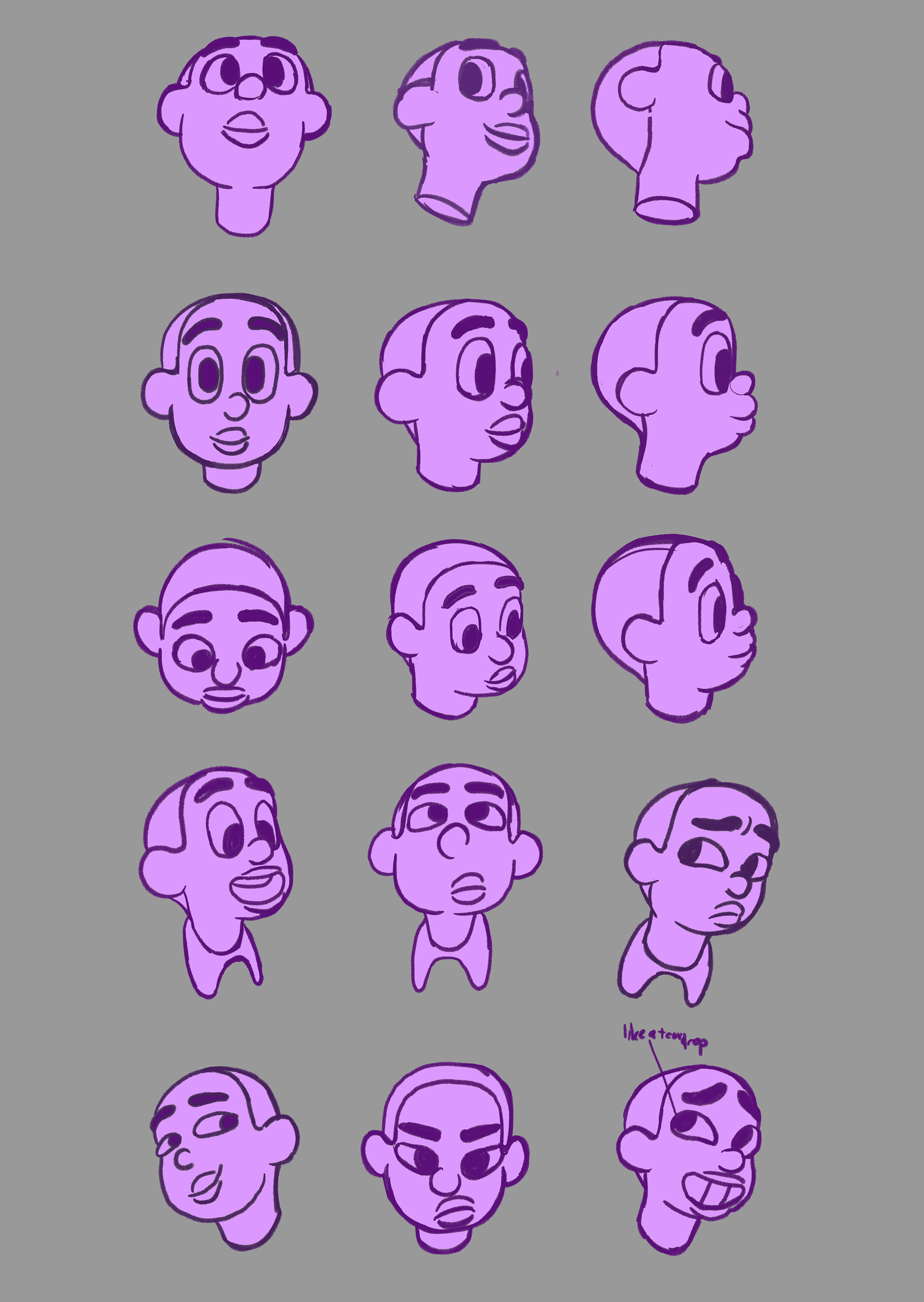 Head turn/perspective study of Hero Boy's head.
