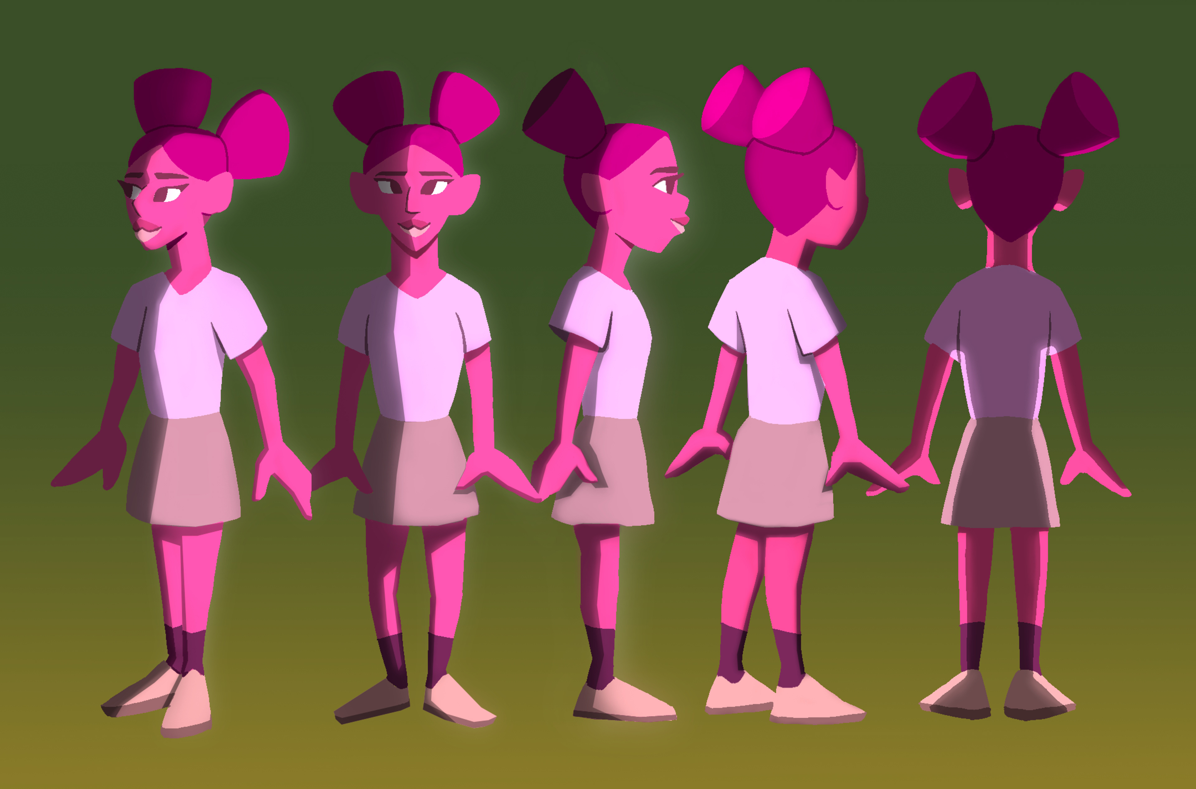 Turnaround of Hero Girl, with final lighting added.