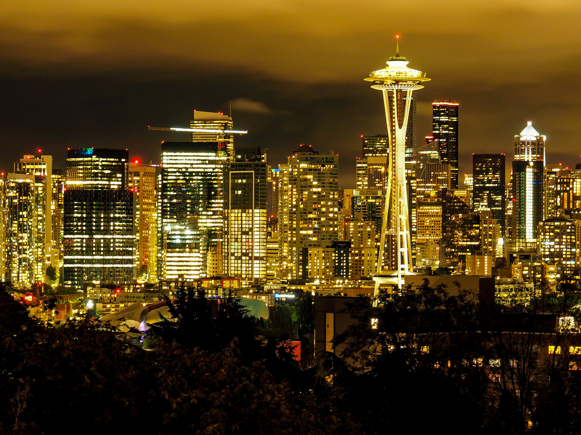 Skyline at Kerry Park at night