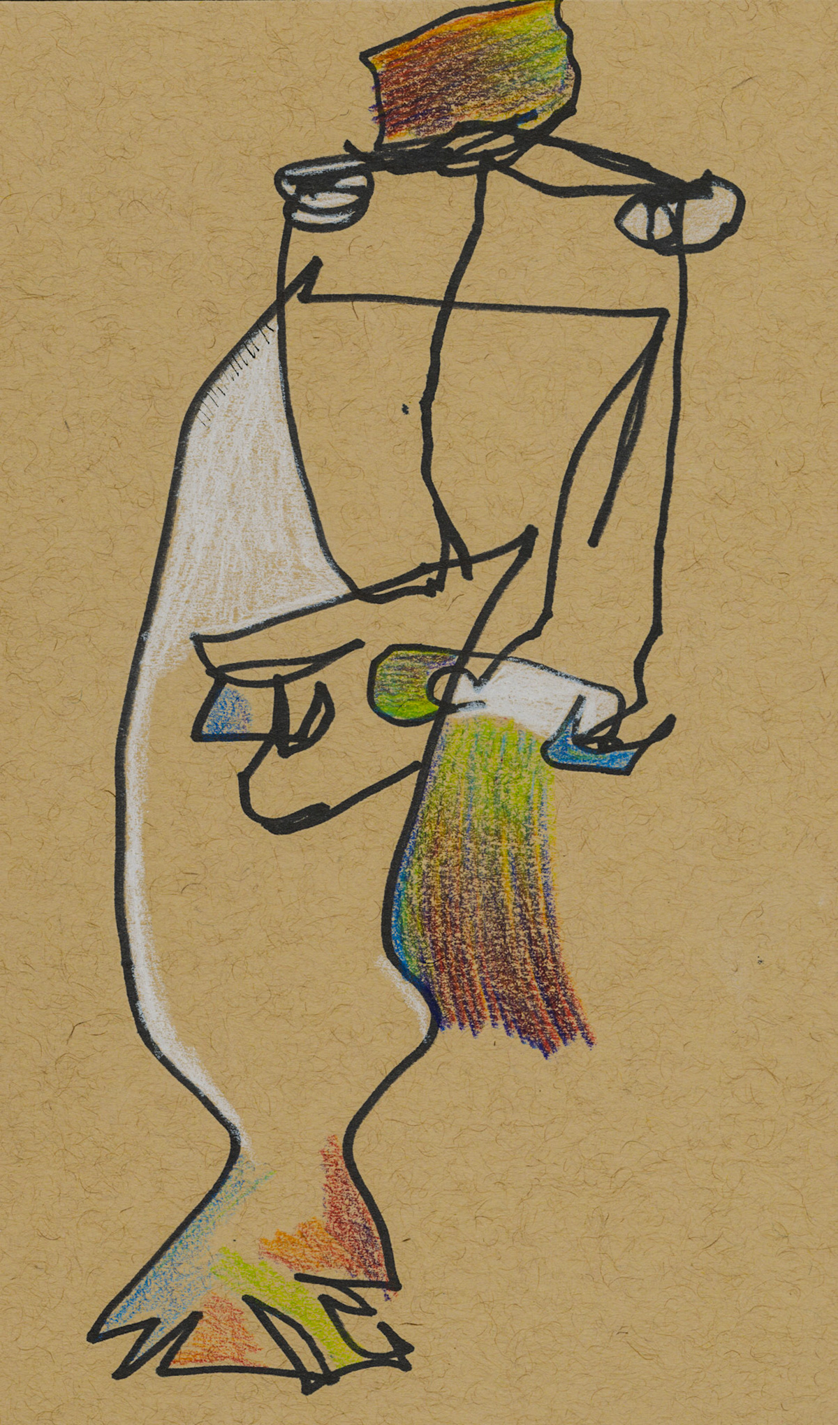 gesture series, colored pencil and white charcoal pencil on toned tan paper, 2025