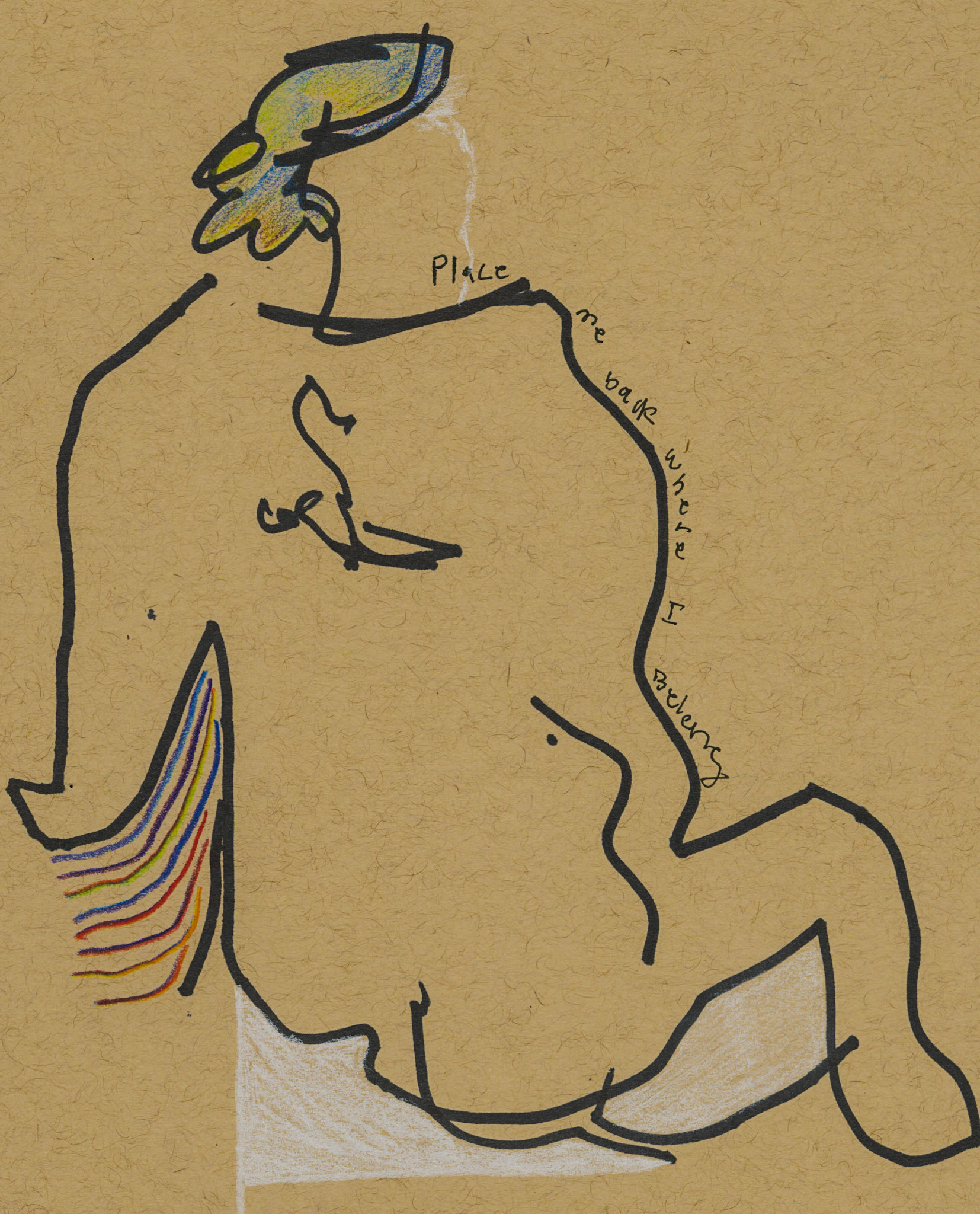 gesture series, colored pencil and white charcoal pencil on toned tan paper, 2025