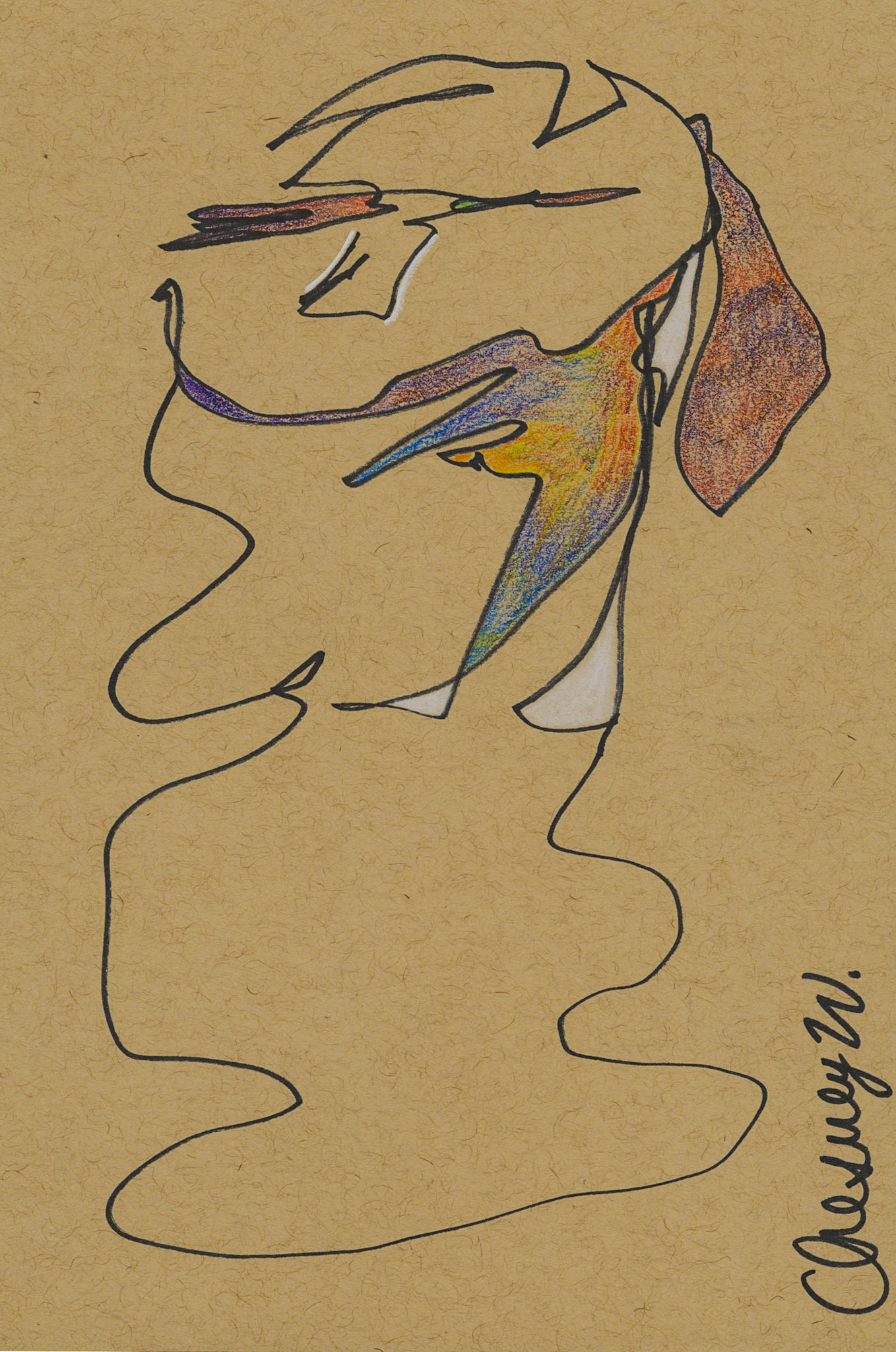 gesture series, colored pencil and white charcoal pencil on toned tan paper, 2025