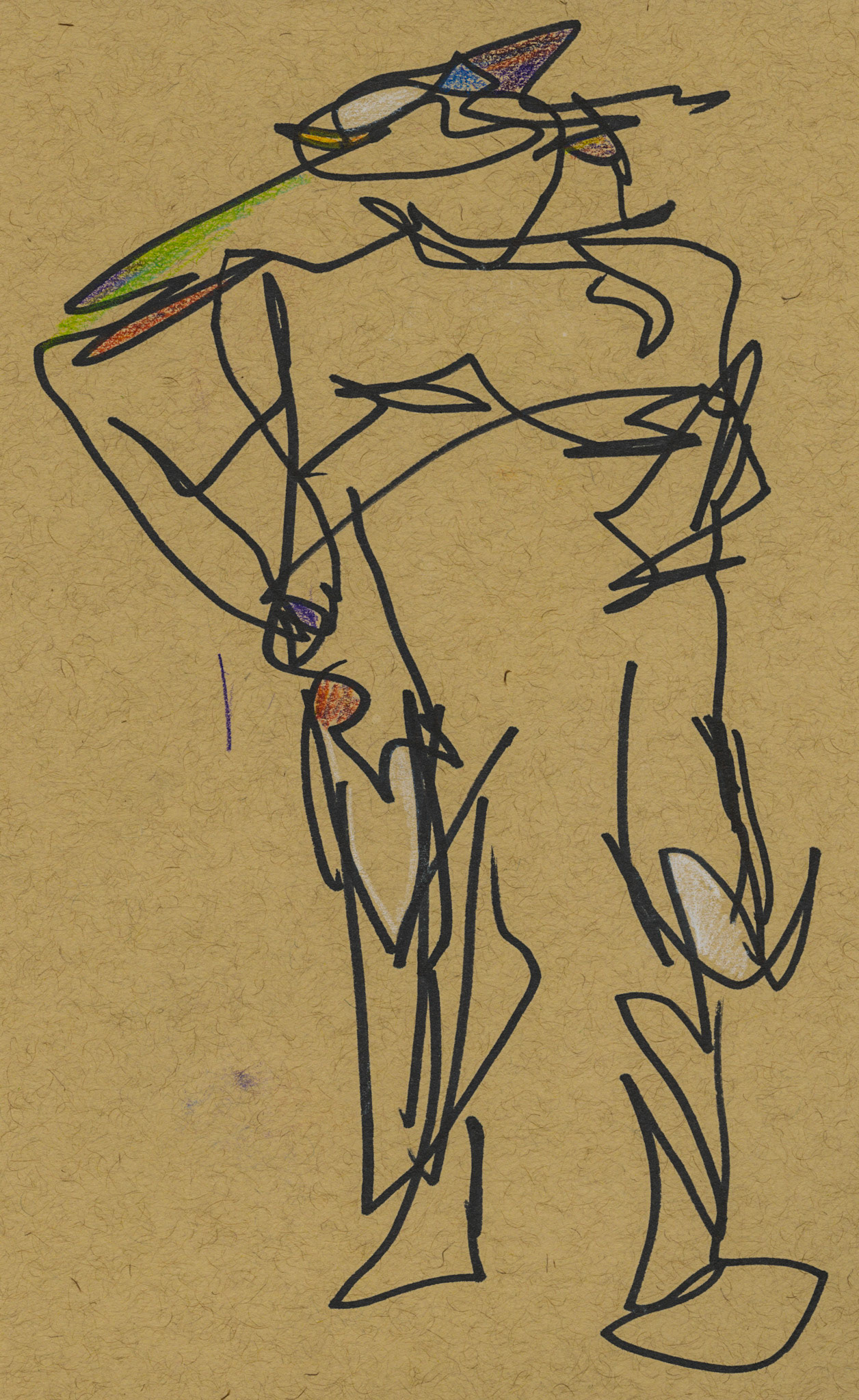 gesture series, colored pencil and white charcoal pencil on toned tan paper, 2025