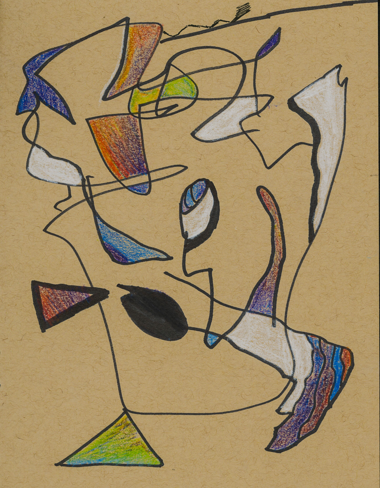 gesture series, colored pencil and white charcoal pencil on toned tan paper, 2025