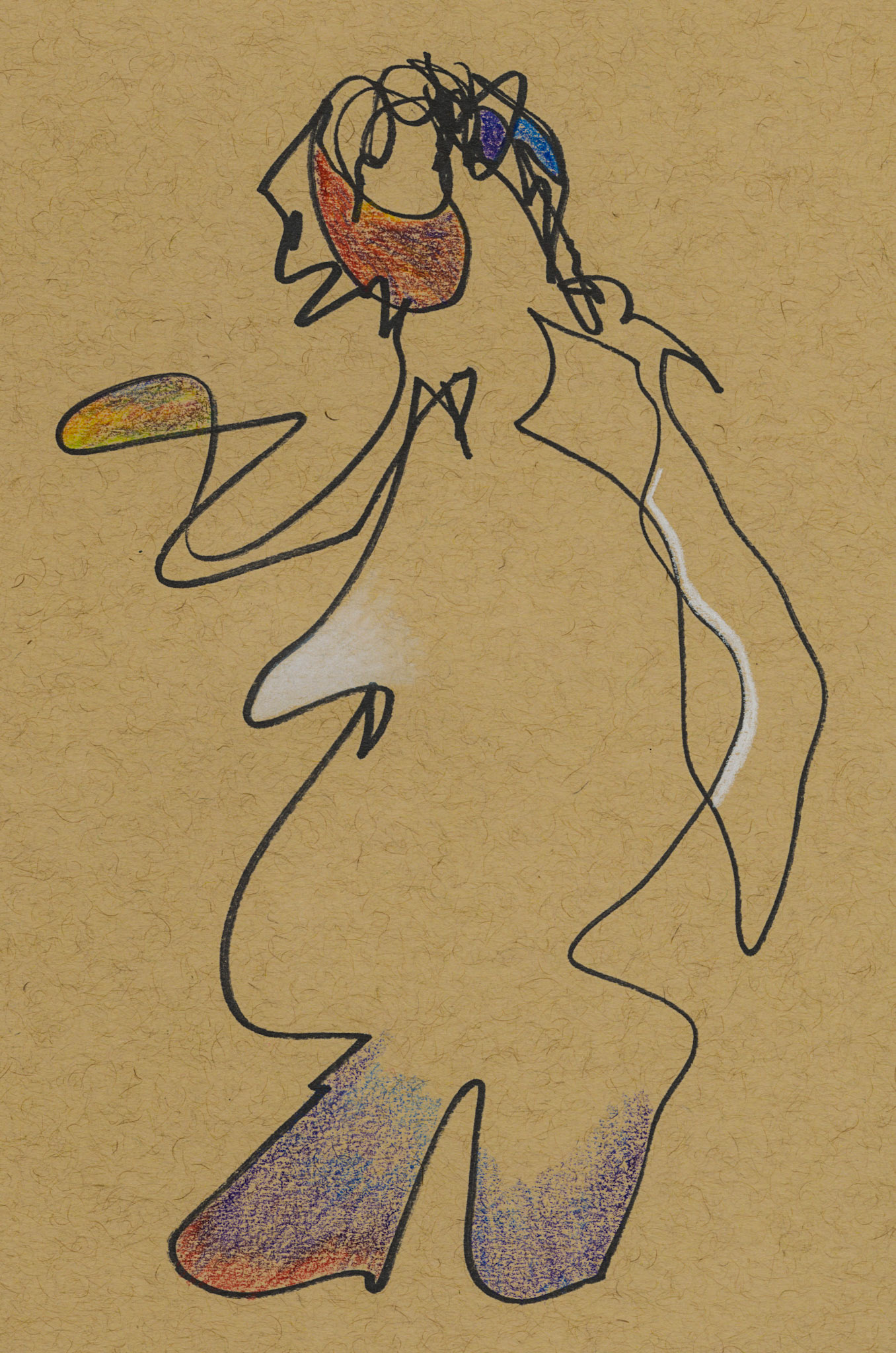 gesture series, colored pencil and white charcoal pencil on toned tan paper, 2025