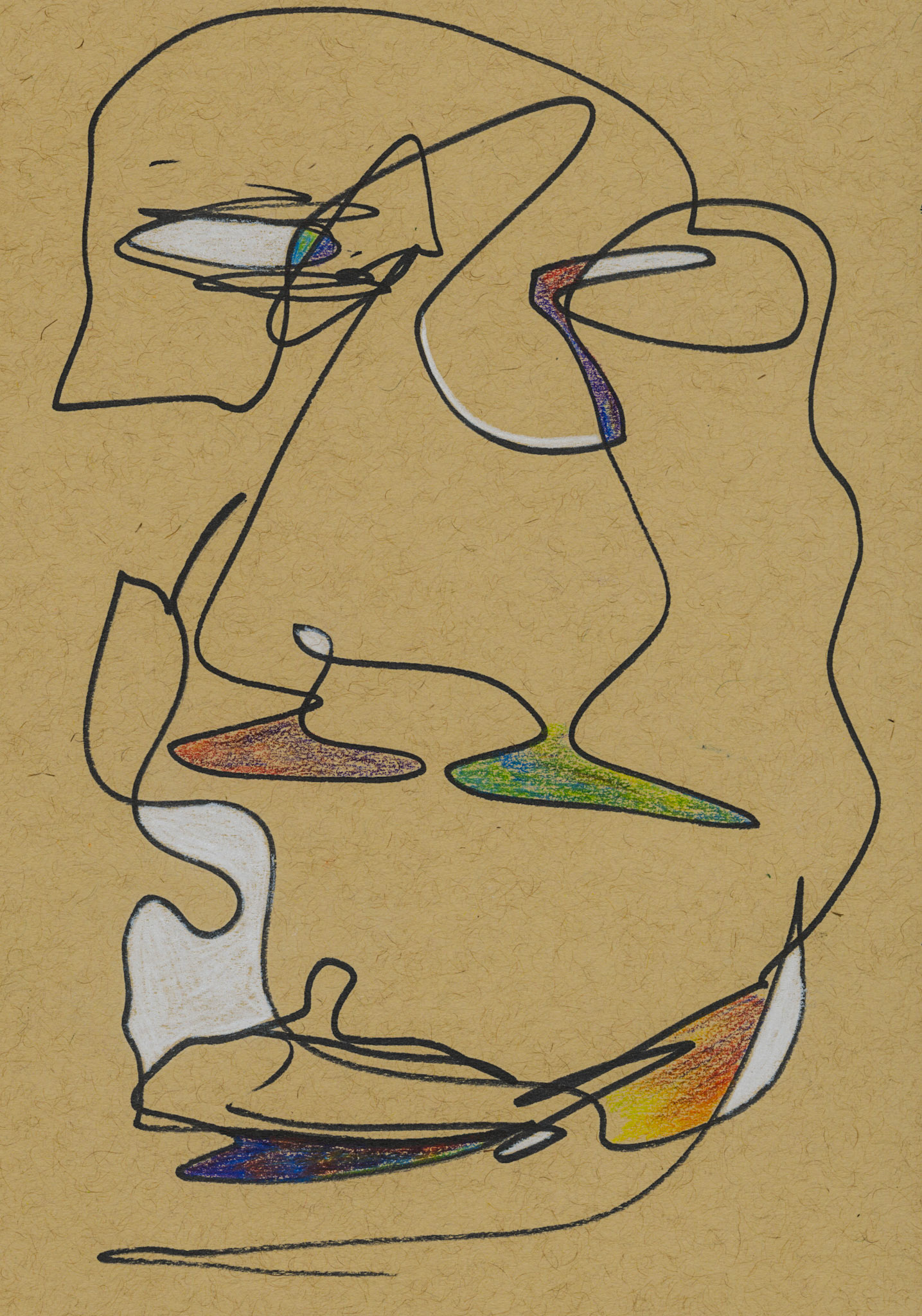 gesture series, colored pencil and white charcoal pencil on toned tan paper, 2025