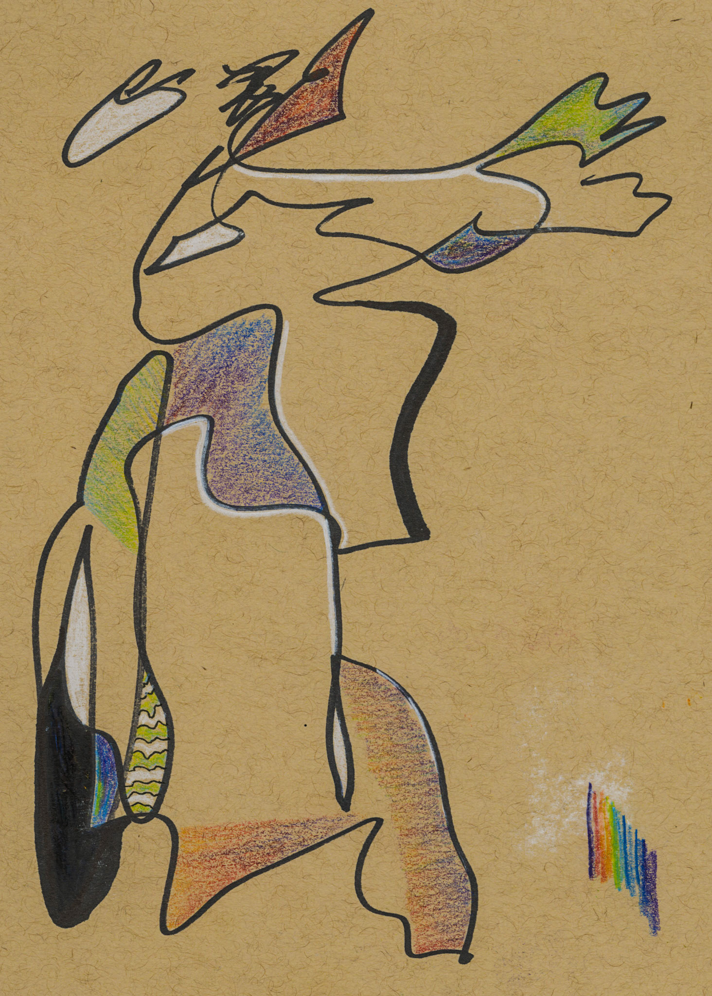 gesture series, colored pencil and white charcoal pencil on toned tan paper, 2025