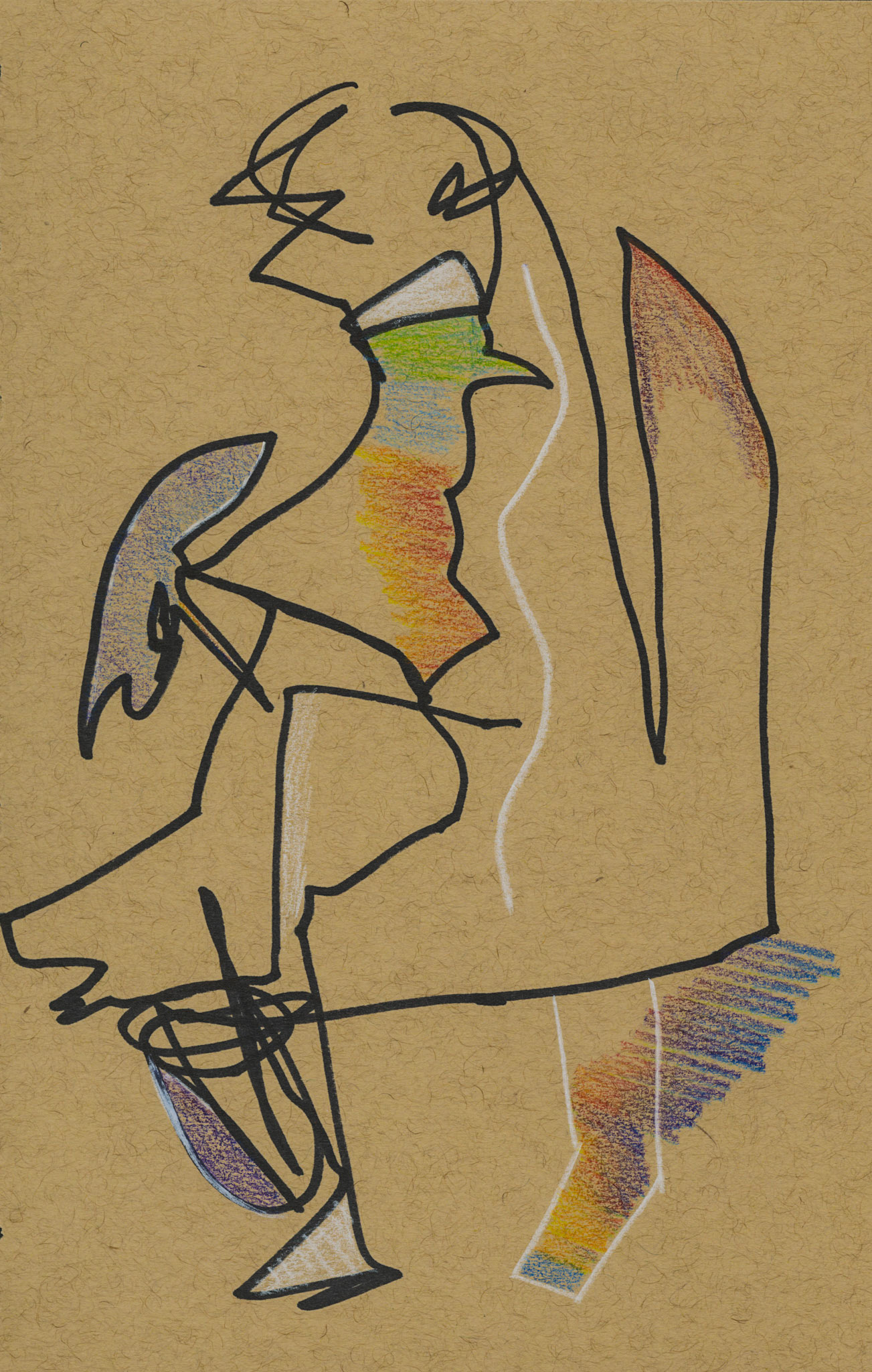 gesture series, colored pencil and white charcoal pencil on toned tan paper, 2025