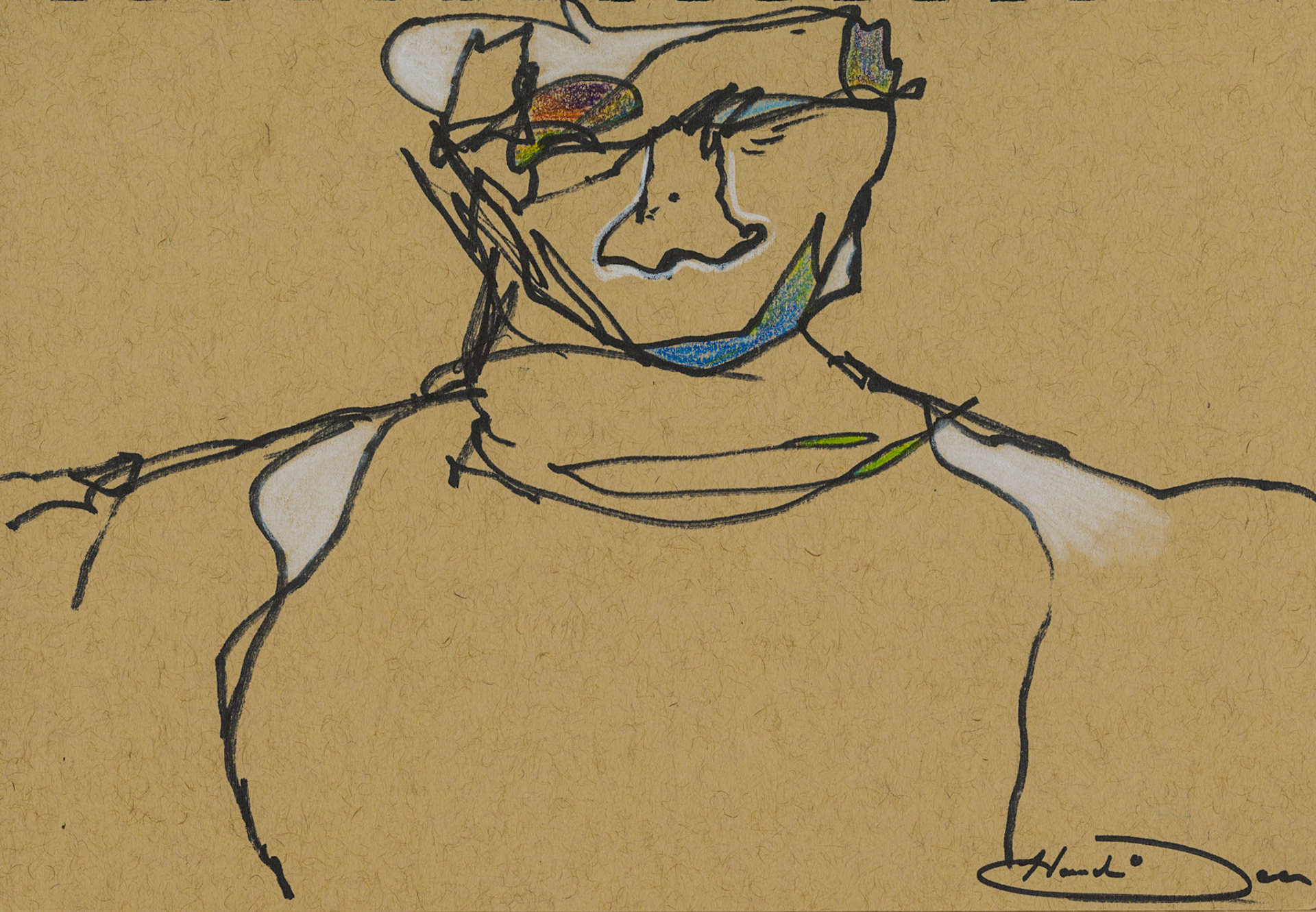 gesture series, colored pencil and white charcoal pencil on toned tan paper, 2025