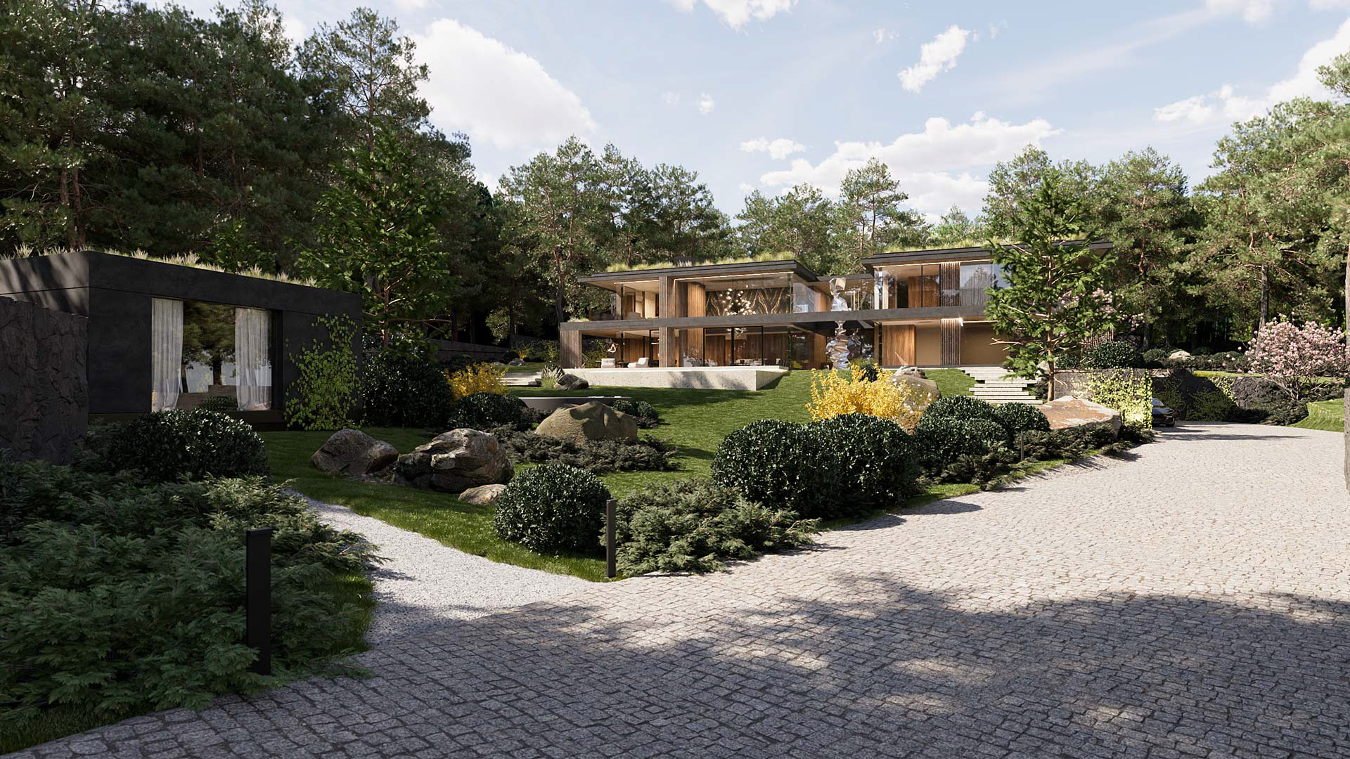 Vizualizace exteriéru moderního domu. Vizualizace Tomáš Firla firlavisual, návrh defakto architekti