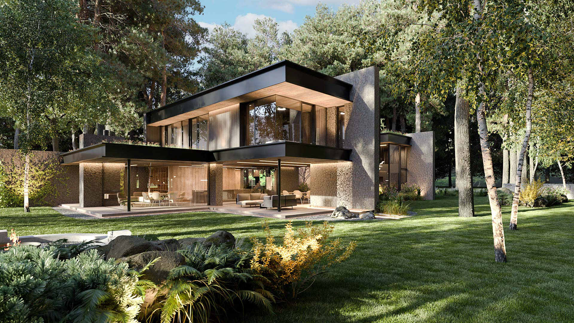 Vizualizace exteriéru moderního domu. Vizualizace Tomáš Firla firlavisual, návrh defakto architekti
