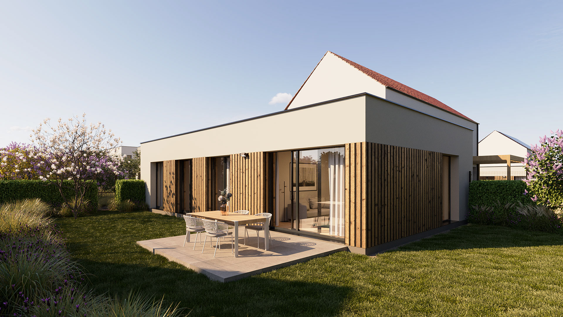 Vizualizace exteriéru zástavby moderních domů..Vizualizace Tomáš Firla firlavisual, návrh EXA architekti