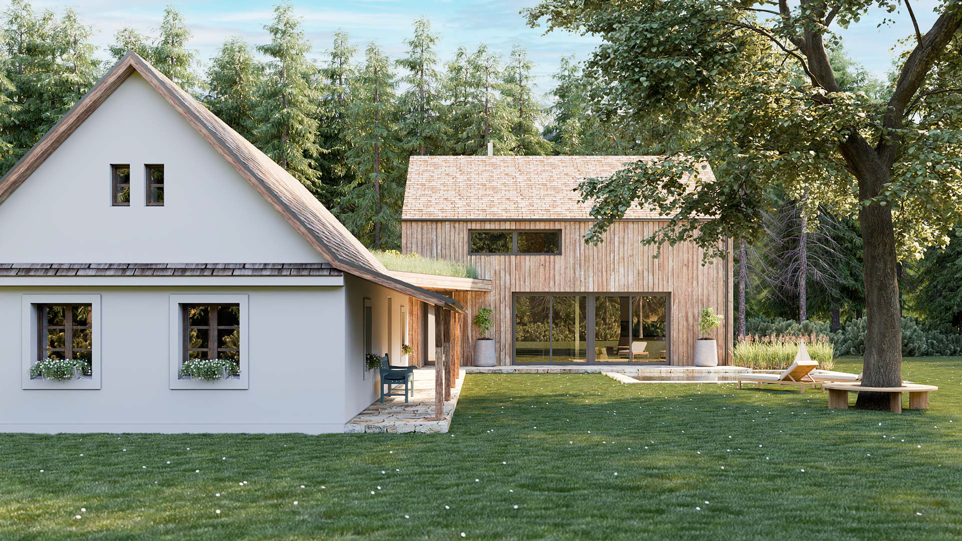 Vizualizace exteriéru moderního domu. Vizualizace Tomáš Firla firlavisual, návrh architekt Ondřej Červenka