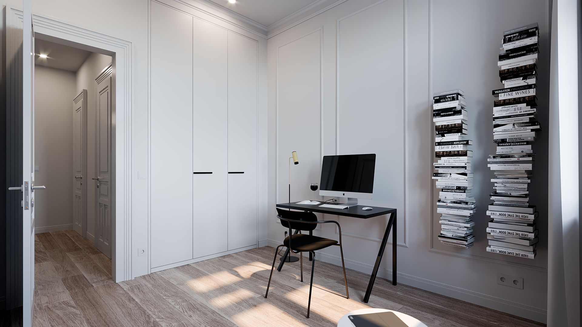 Vizualizace moderního interiéru bytu. Návrh SMLXL, vizualizace Tomáš Firla, firlavisual