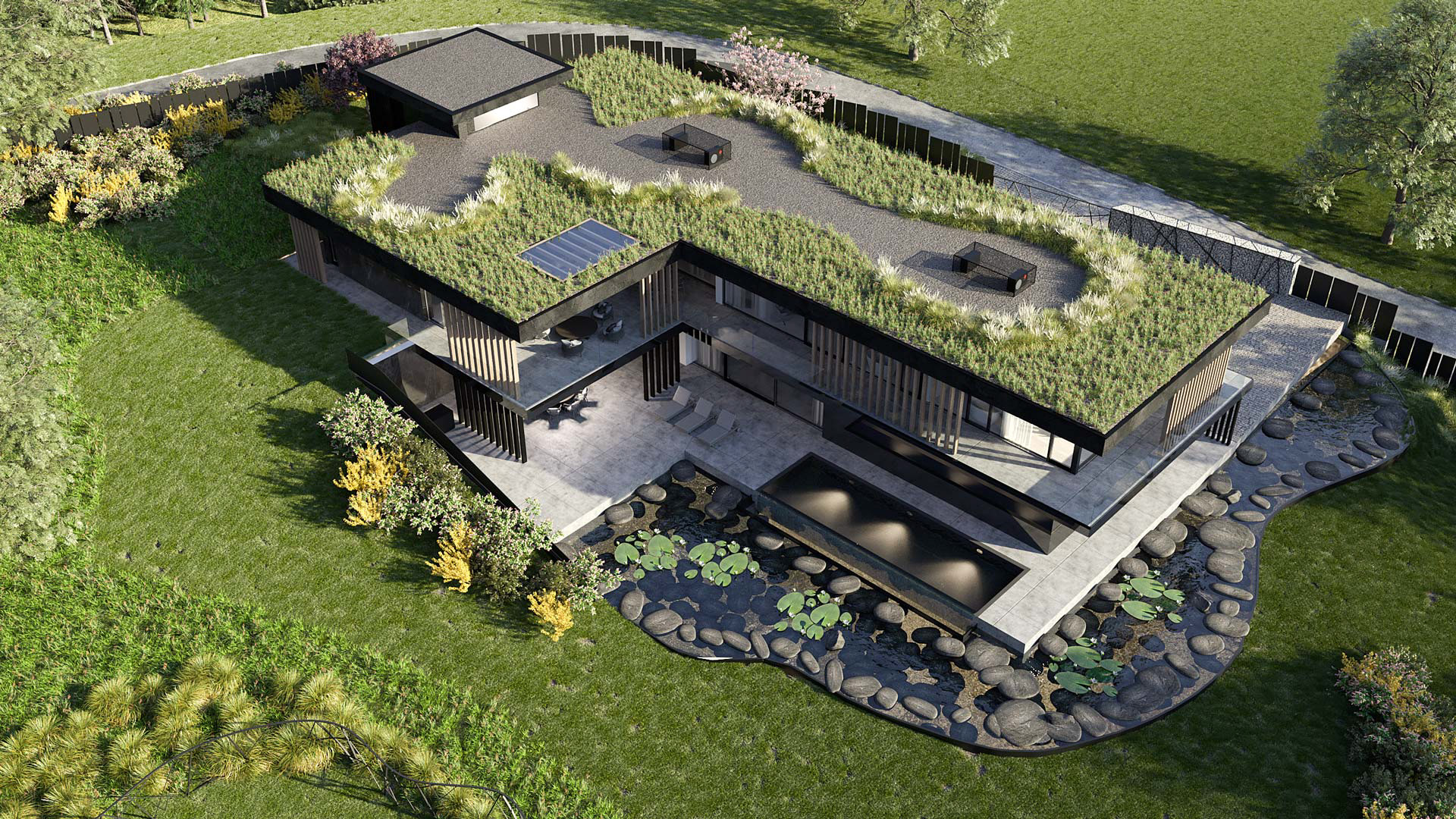 Vizualizace exteriéru moderního domu. Vizualizace Tomáš Firla firlavisual, návrh defakto architekti