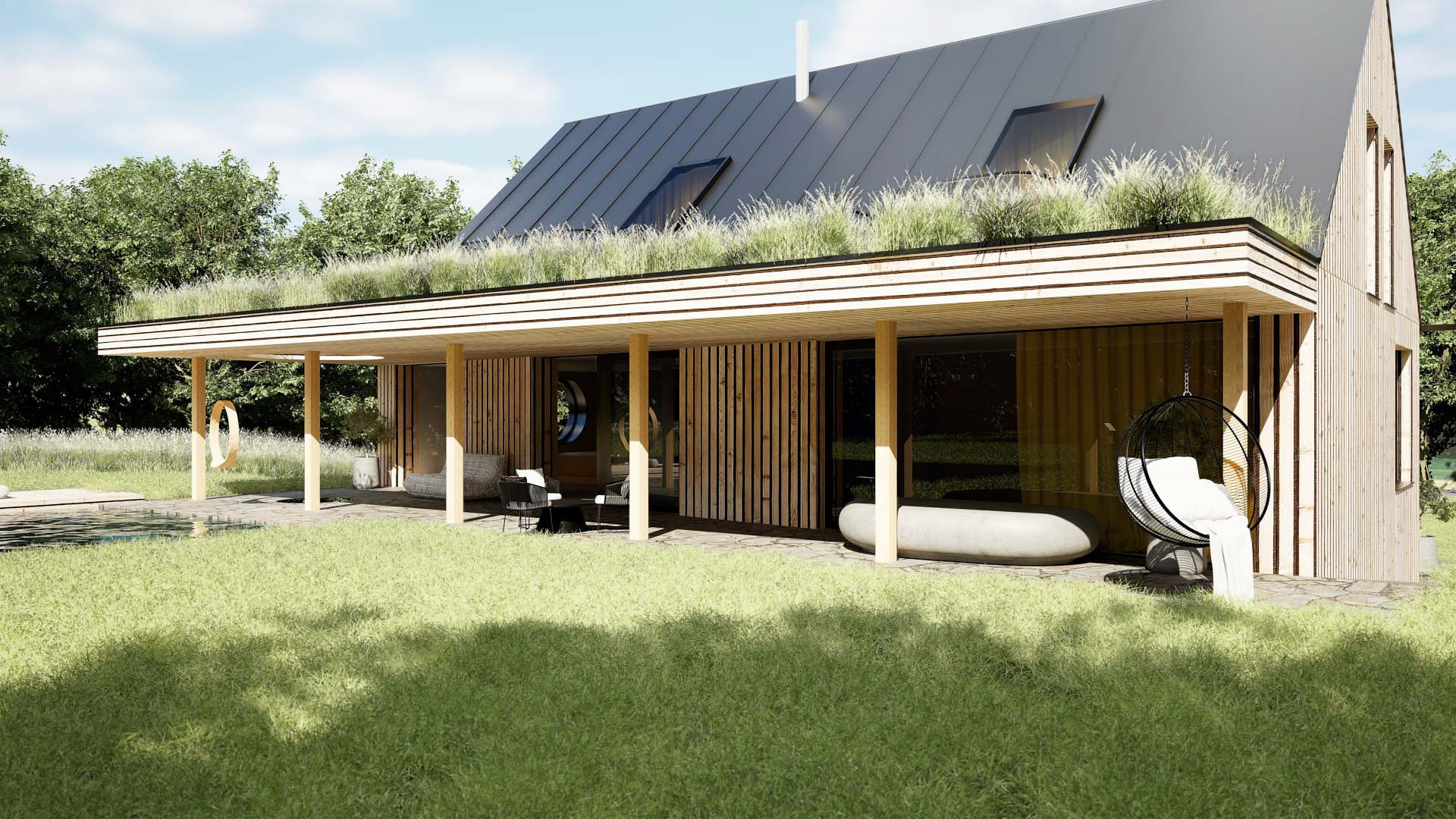Vizualizace exteriéru moderního domu. Vizualizace Tomáš Firla firlavisual, návrh architekt Ondřej Červenka