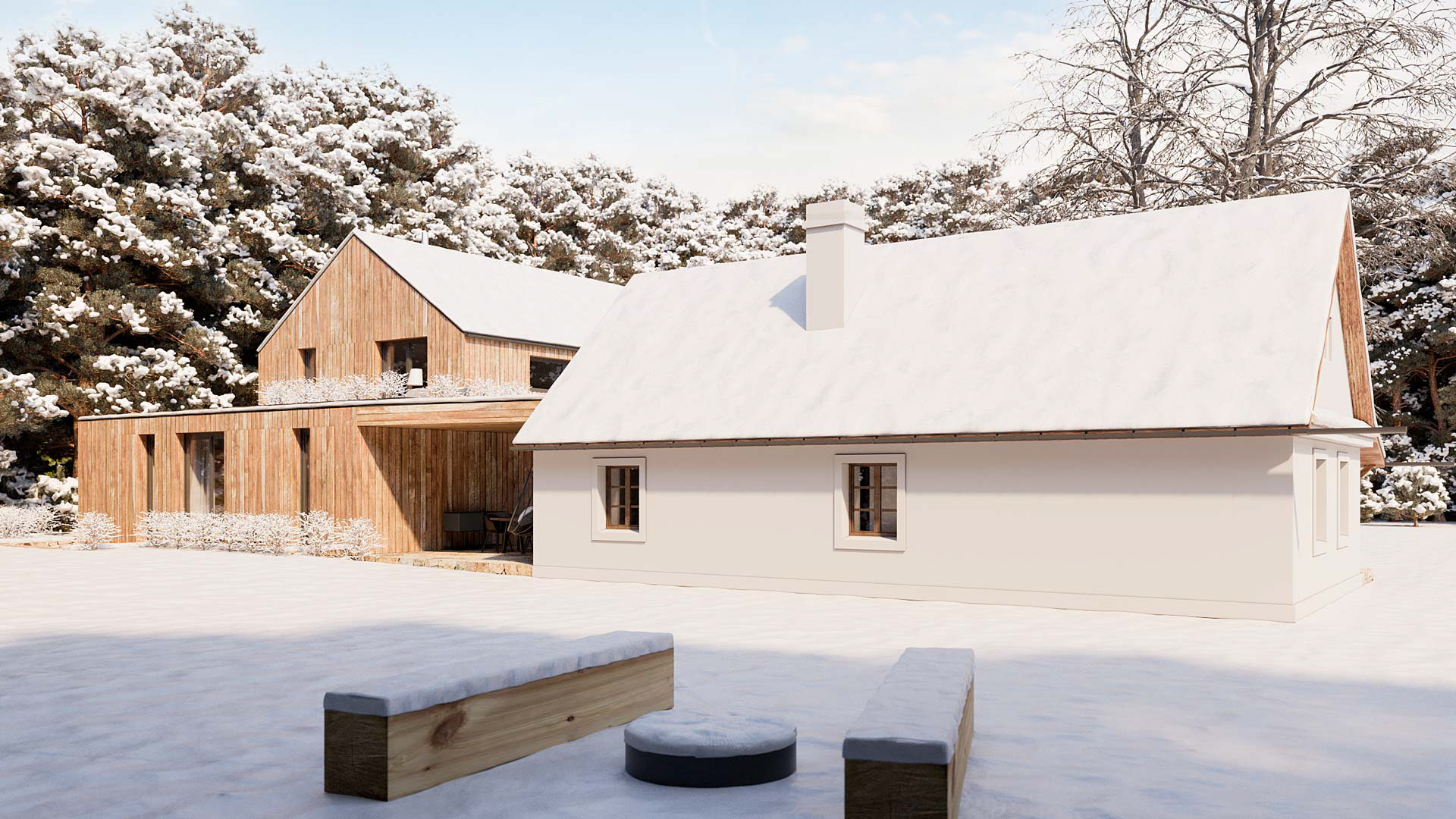 Vizualizace exteriéru moderního domu. Vizualizace Tomáš Firla firlavisual, návrh architekt Ondřej Červenka