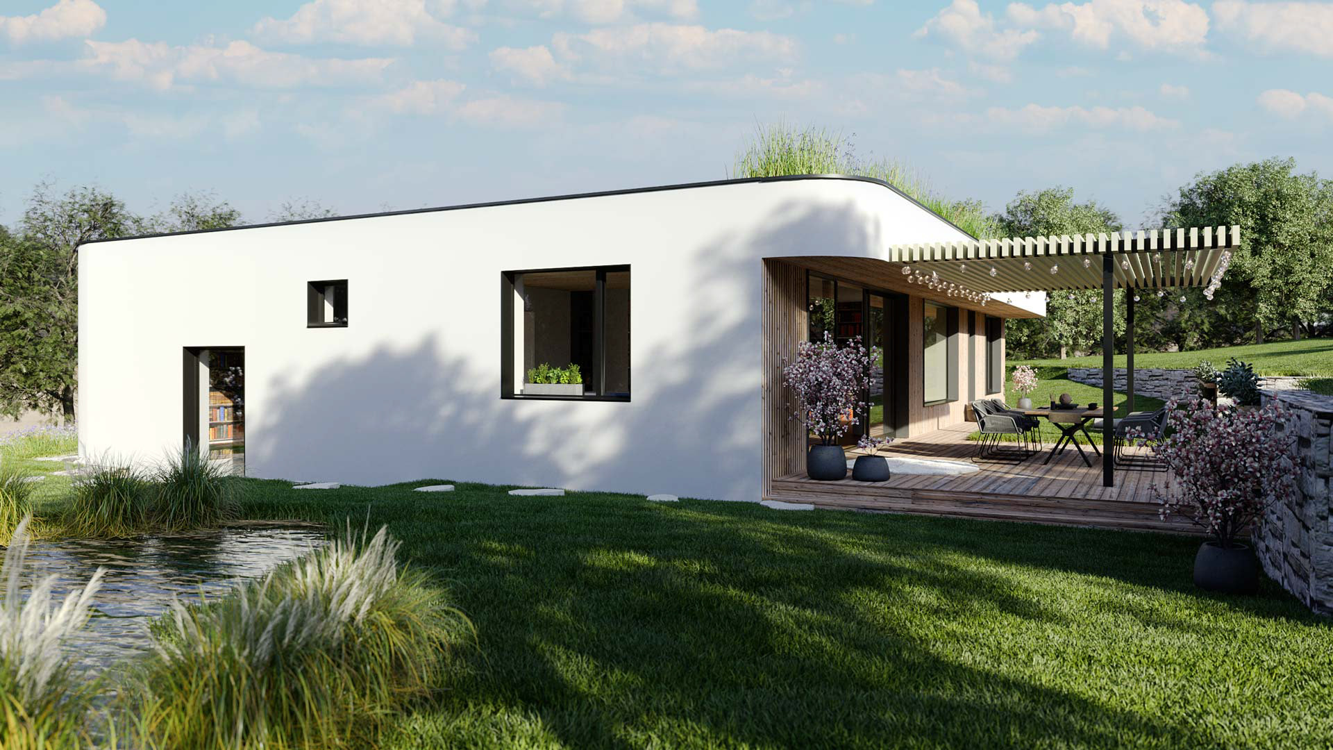 Vizualizace exteriéru moderního domu. Vizualizace Tomáš Firla firlavisual, návrh architekt Ondřej Červenka