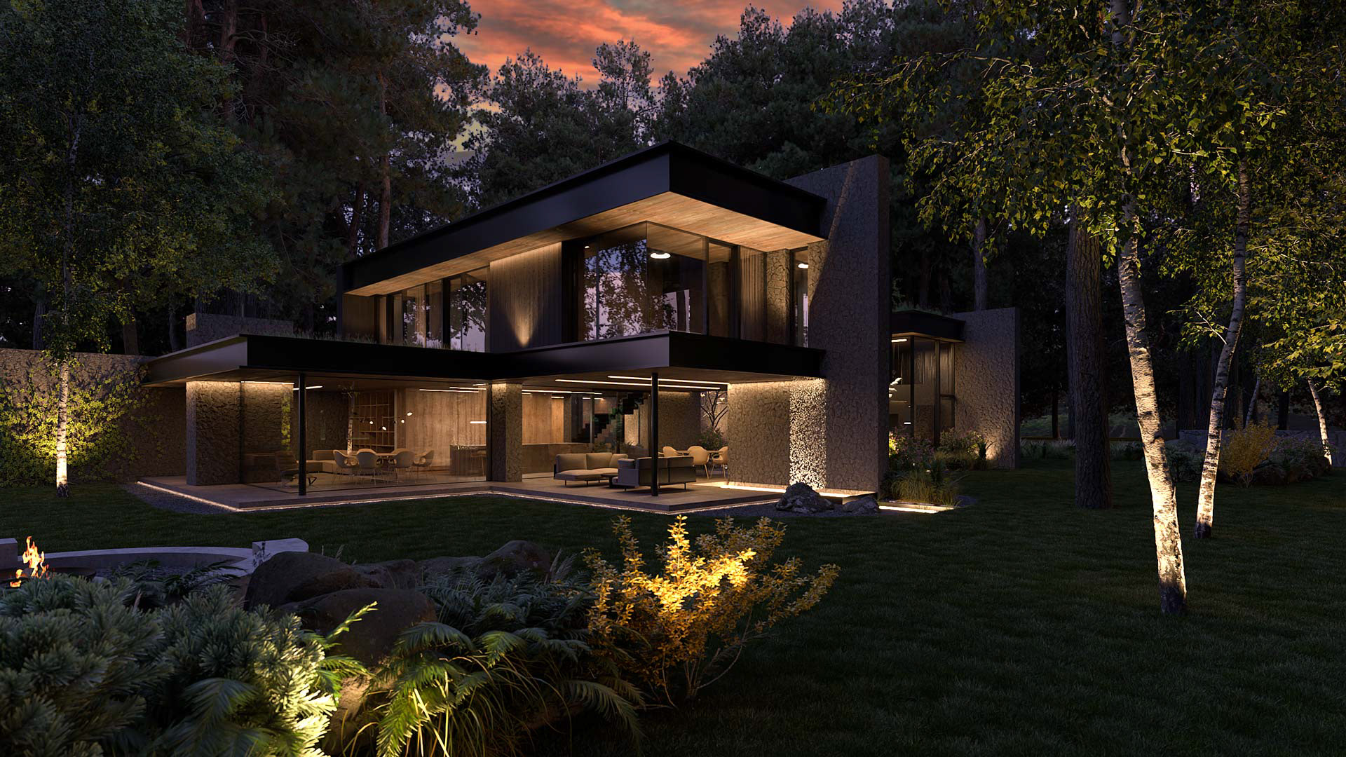 Vizualizace exteriéru moderního domu. Vizualizace Tomáš Firla firlavisual, návrh defakto architekti