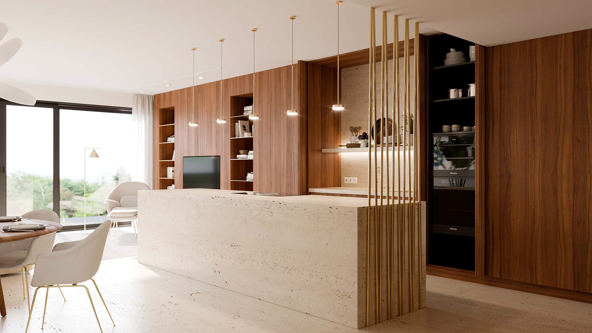 Vizualizace moderního interiéru bytu. Návrh Ivanka Kowalski, vizualizace Tomáš Firla, firlavisual