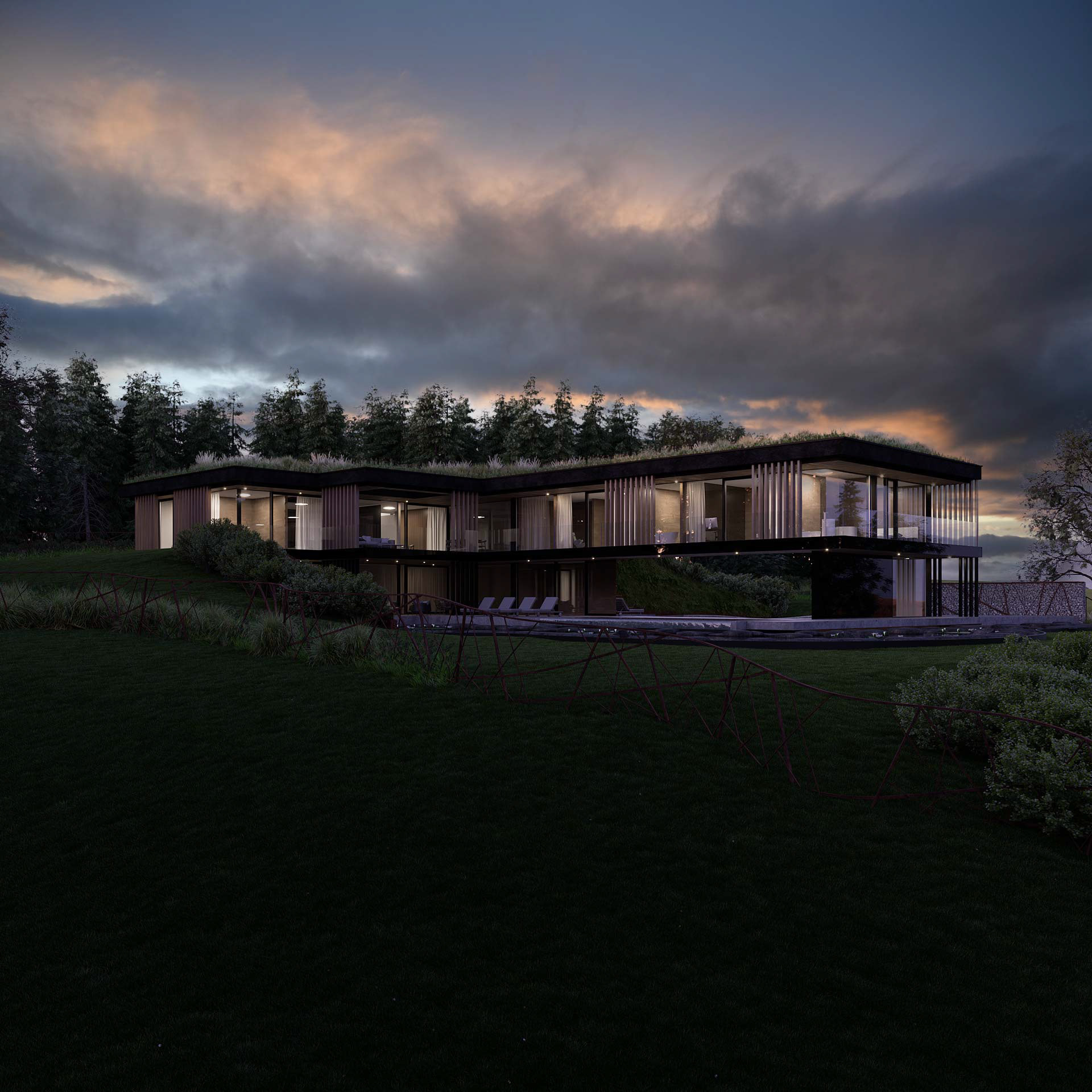Vizualizace exteriéru moderního domu. Vizualizace Tomáš Firla firlavisual, návrh defakto architekti