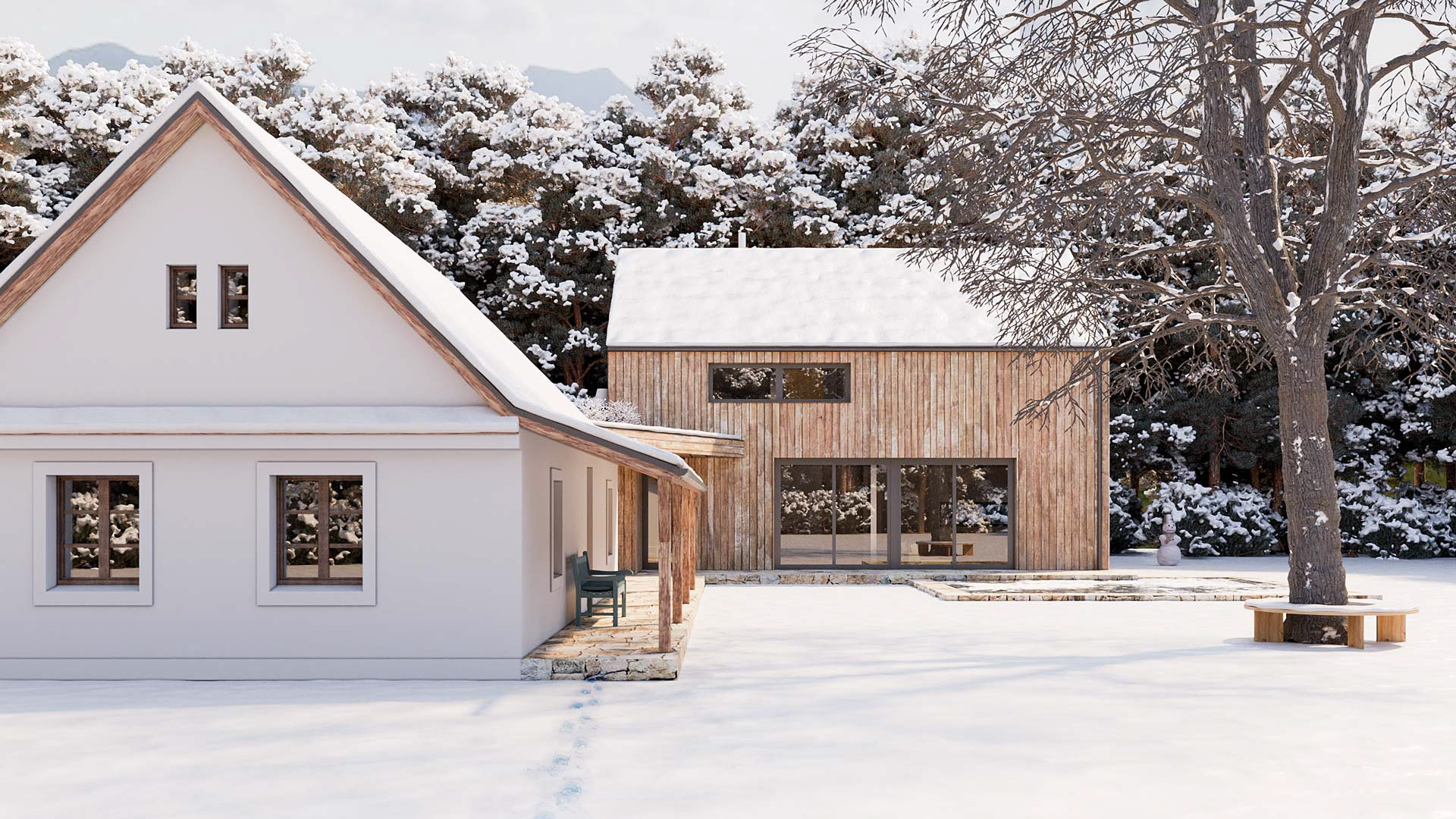Vizualizace exteriéru moderního domu. Vizualizace Tomáš Firla firlavisual, návrh architekt Ondřej Červenka