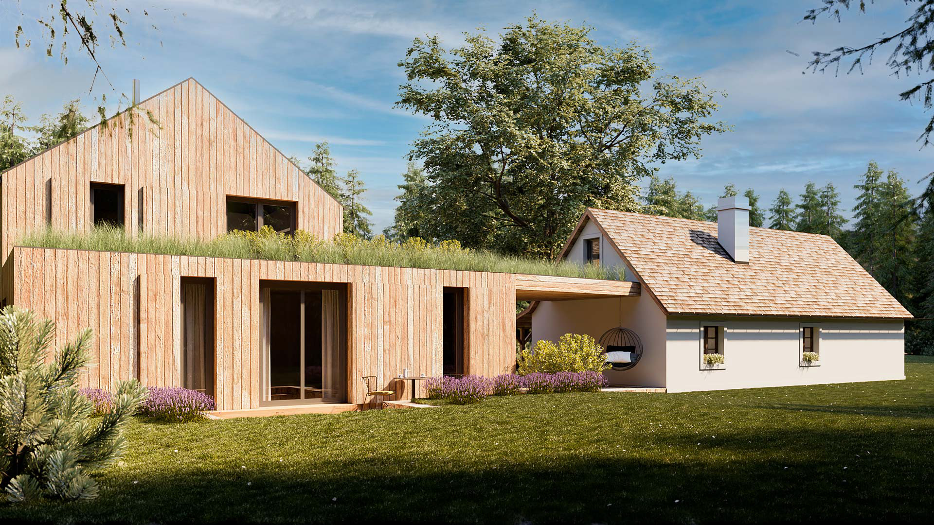 Vizualizace exteriéru moderního domu. Vizualizace Tomáš Firla firlavisual, návrh architekt Ondřej Červenka