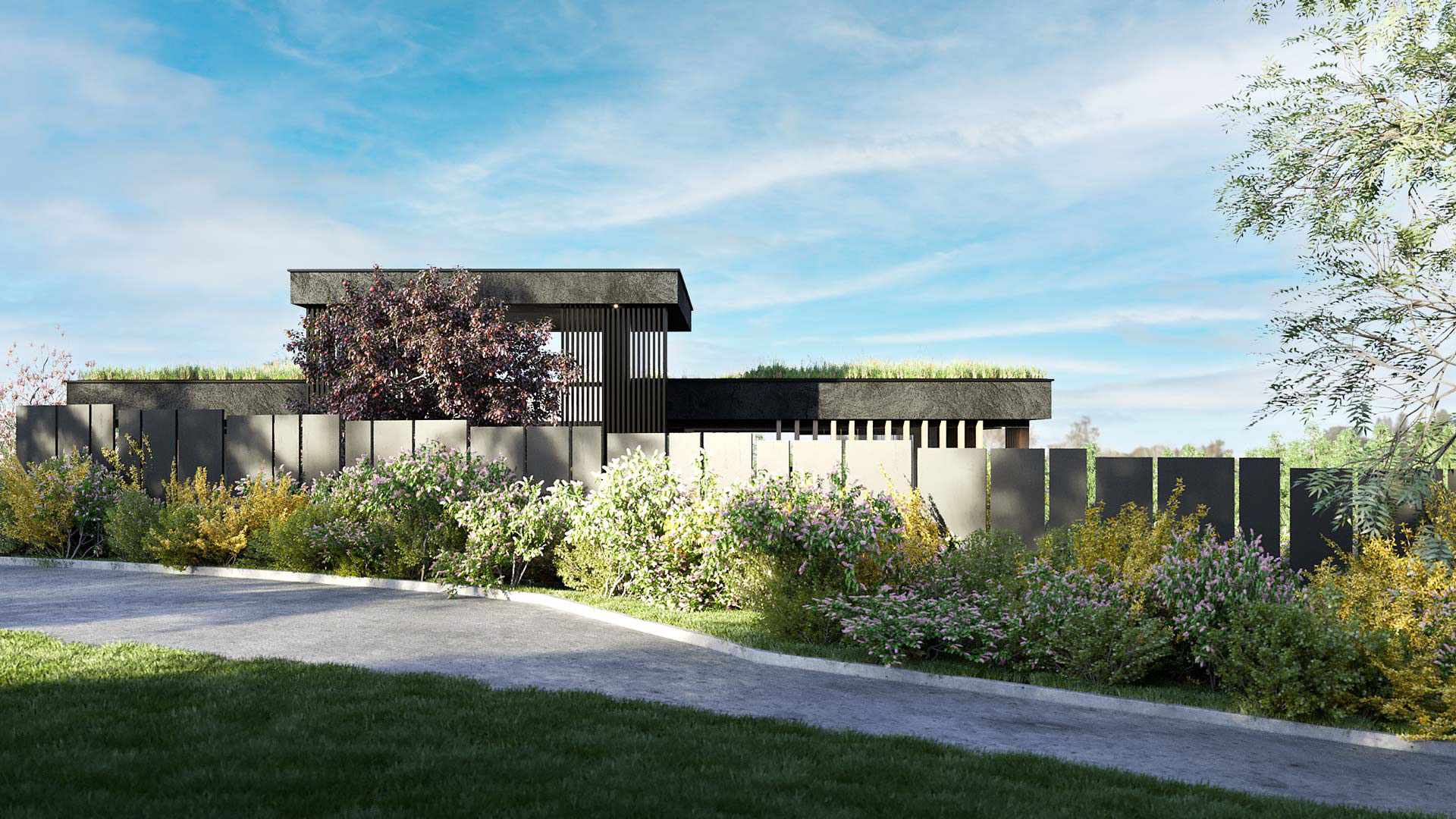 Vizualizace exteriéru moderního domu. Vizualizace Tomáš Firla firlavisual, návrh defakto architekti