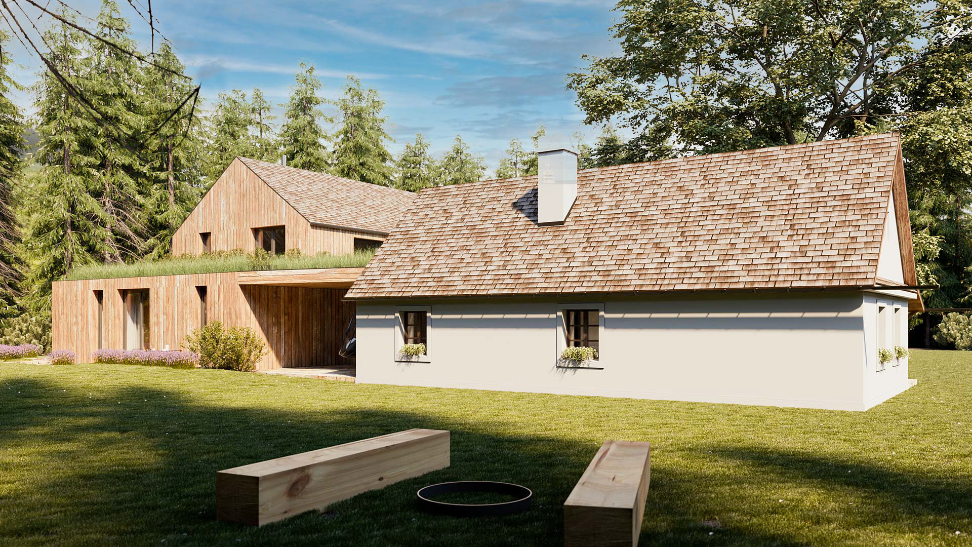 Vizualizace exteriéru moderního domu. Vizualizace Tomáš Firla firlavisual, návrh architekt Ondřej Červenka