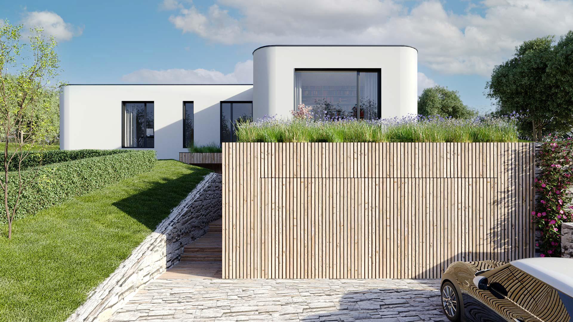 Vizualizace exteriéru moderního domu. Vizualizace Tomáš Firla firlavisual, návrh architekt Ondřej Červenka