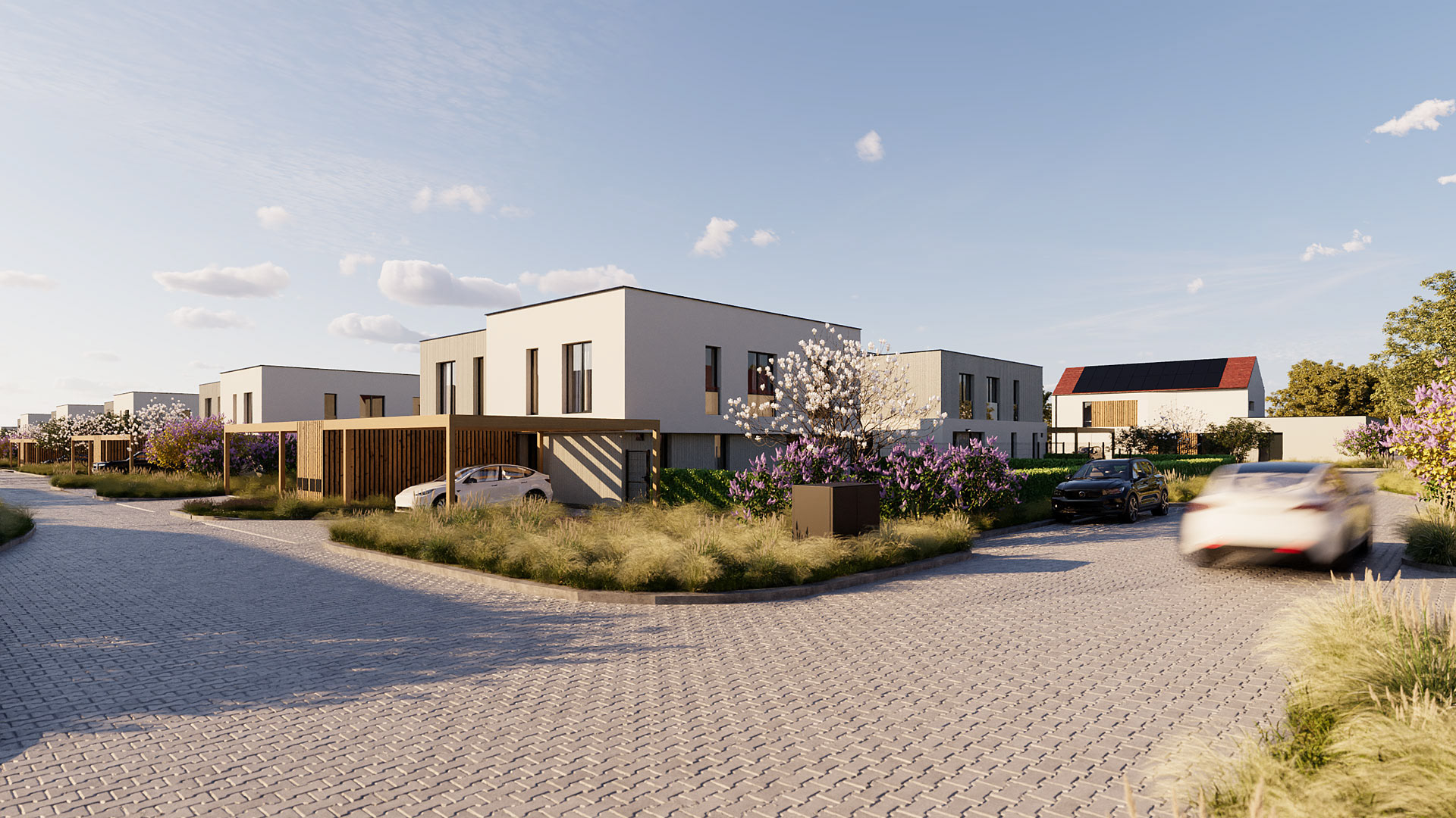 Vizualizace exteriéru zástavby moderních domů..Vizualizace Tomáš Firla firlavisual, návrh EXA architekti