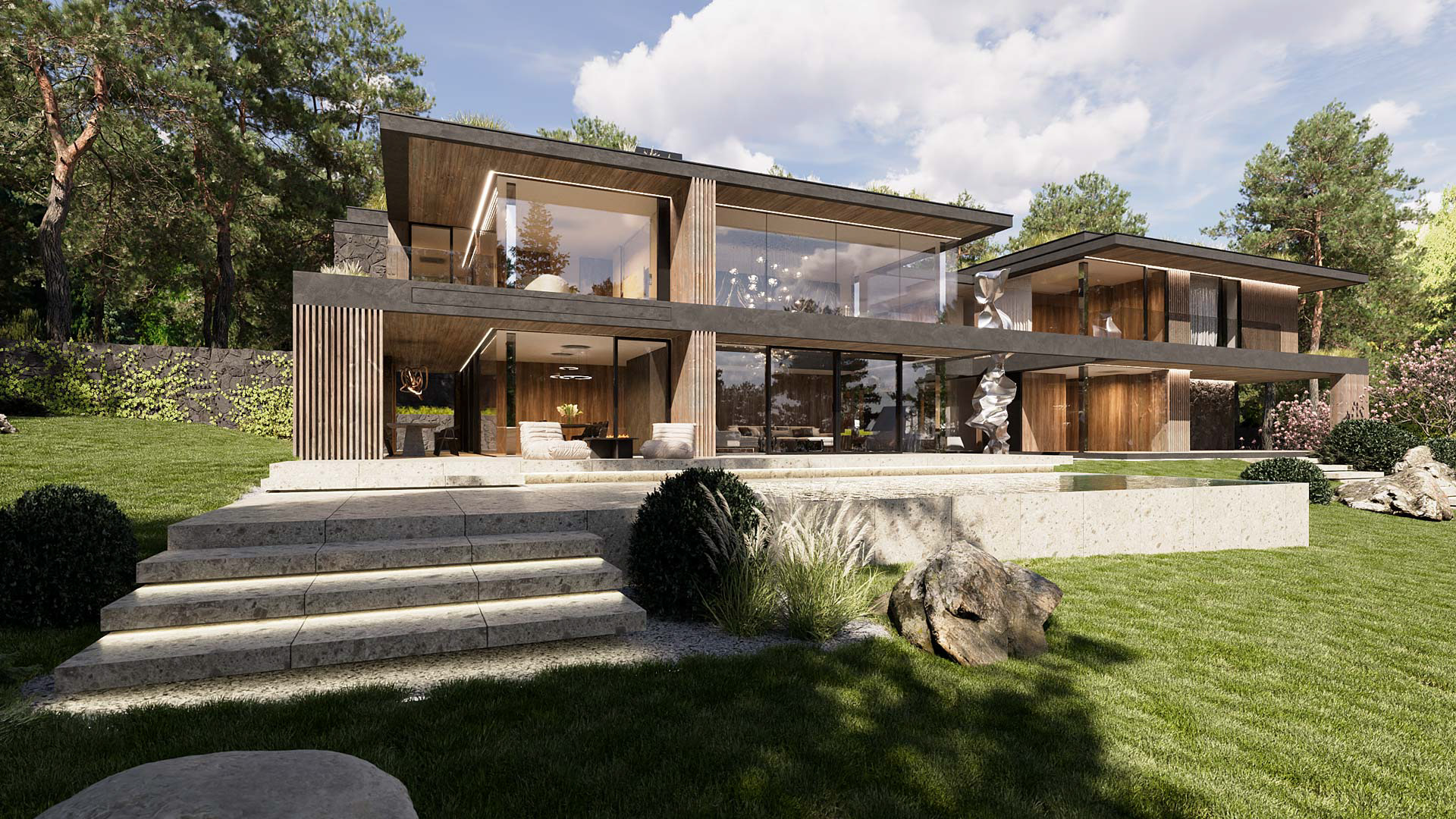 Vizualizace exteriéru moderního domu. Vizualizace Tomáš Firla firlavisual, návrh defakto architekti