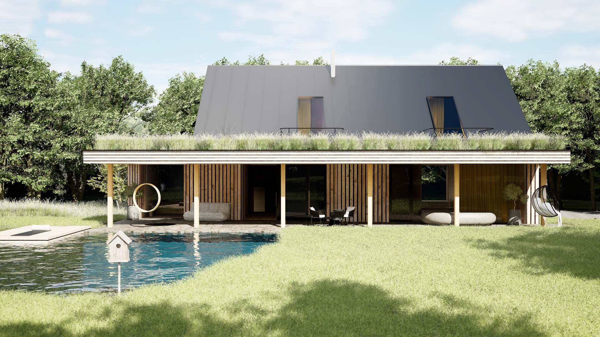 Vizualizace exteriéru moderního domu. Vizualizace Tomáš Firla firlavisual, návrh architekt Ondřej Červenka