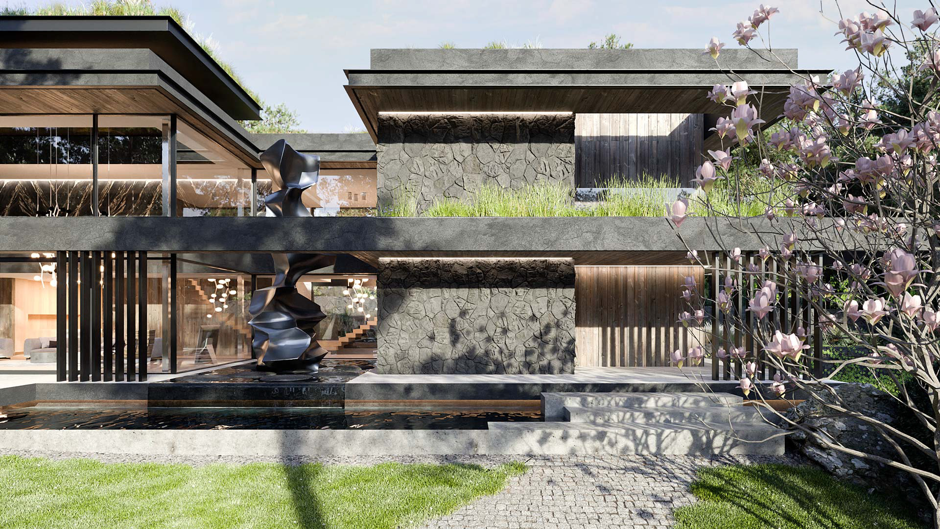 Vizualizace exteriéru moderního domu. Vizualizace Tomáš Firla firlavisual, návrh defakto architekti