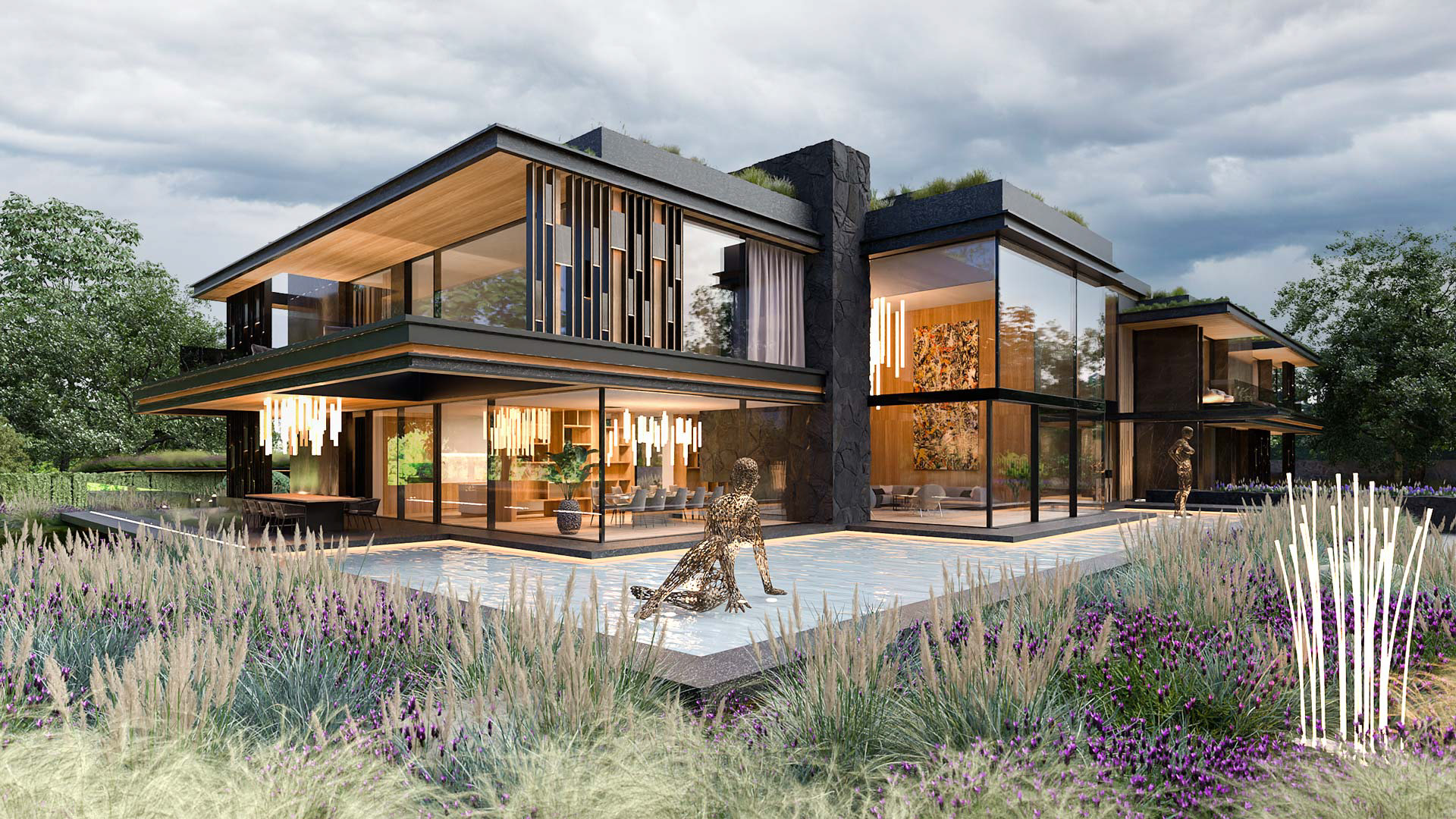 Vizualizace exteriéru moderního domu. Vizualizace Tomáš Firla firlavisual, návrh defakto architekti