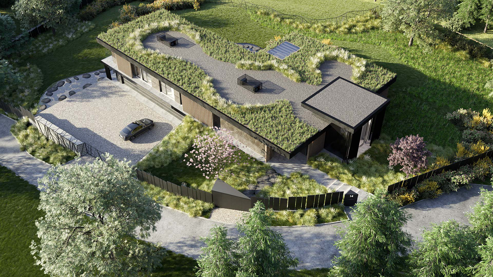 Vizualizace exteriéru moderního domu. Vizualizace Tomáš Firla firlavisual, návrh defakto architekti
