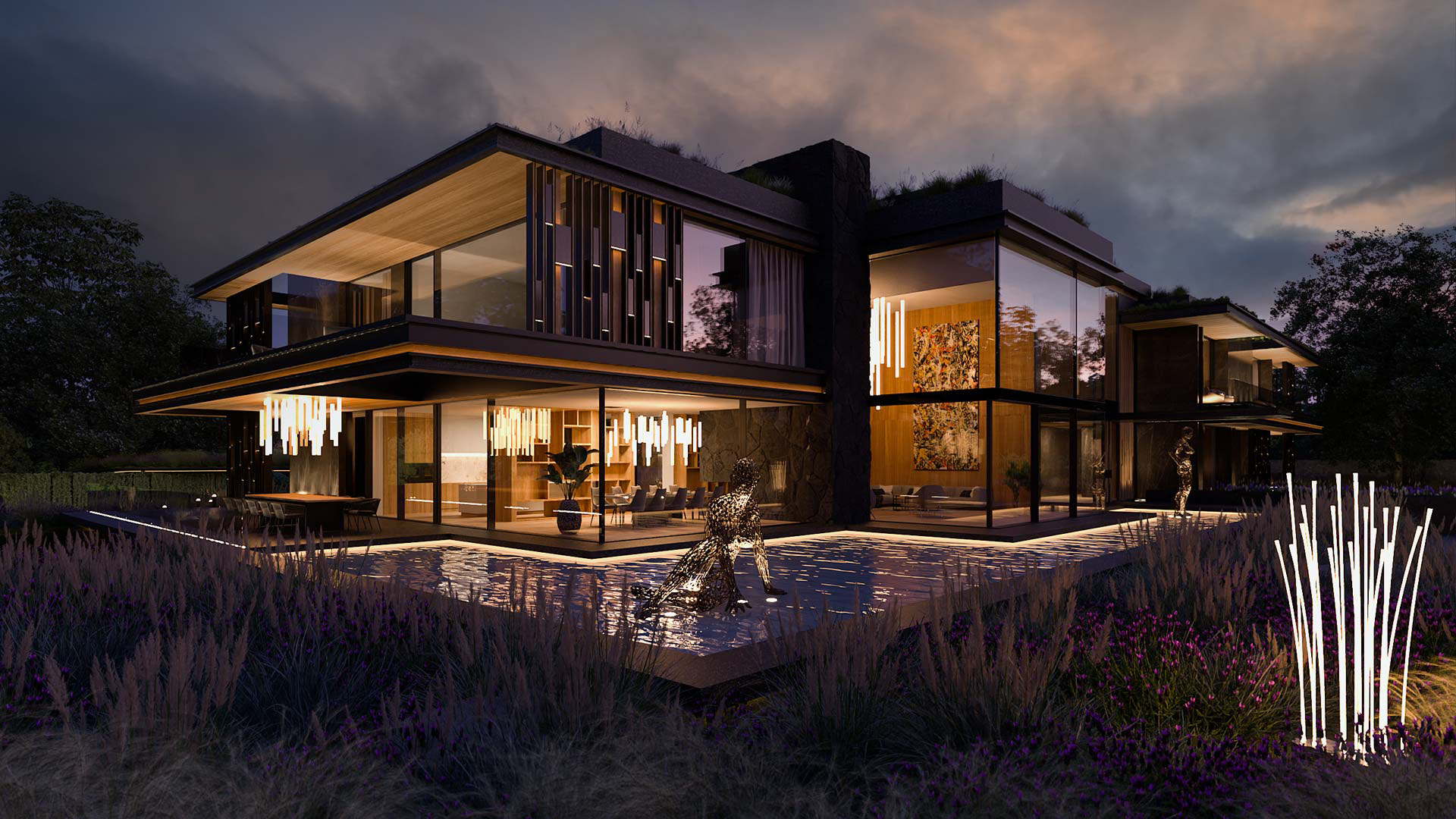 Vizualizace exteriéru moderního domu. Vizualizace Tomáš Firla firlavisual, návrh defakto architekti
