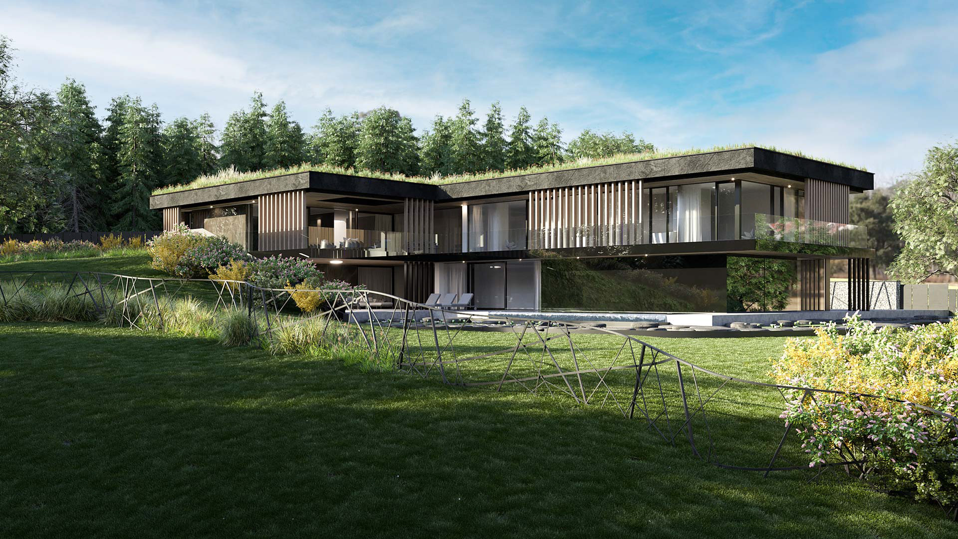 Vizualizace exteriéru moderního domu. Vizualizace Tomáš Firla firlavisual, návrh defakto architekti