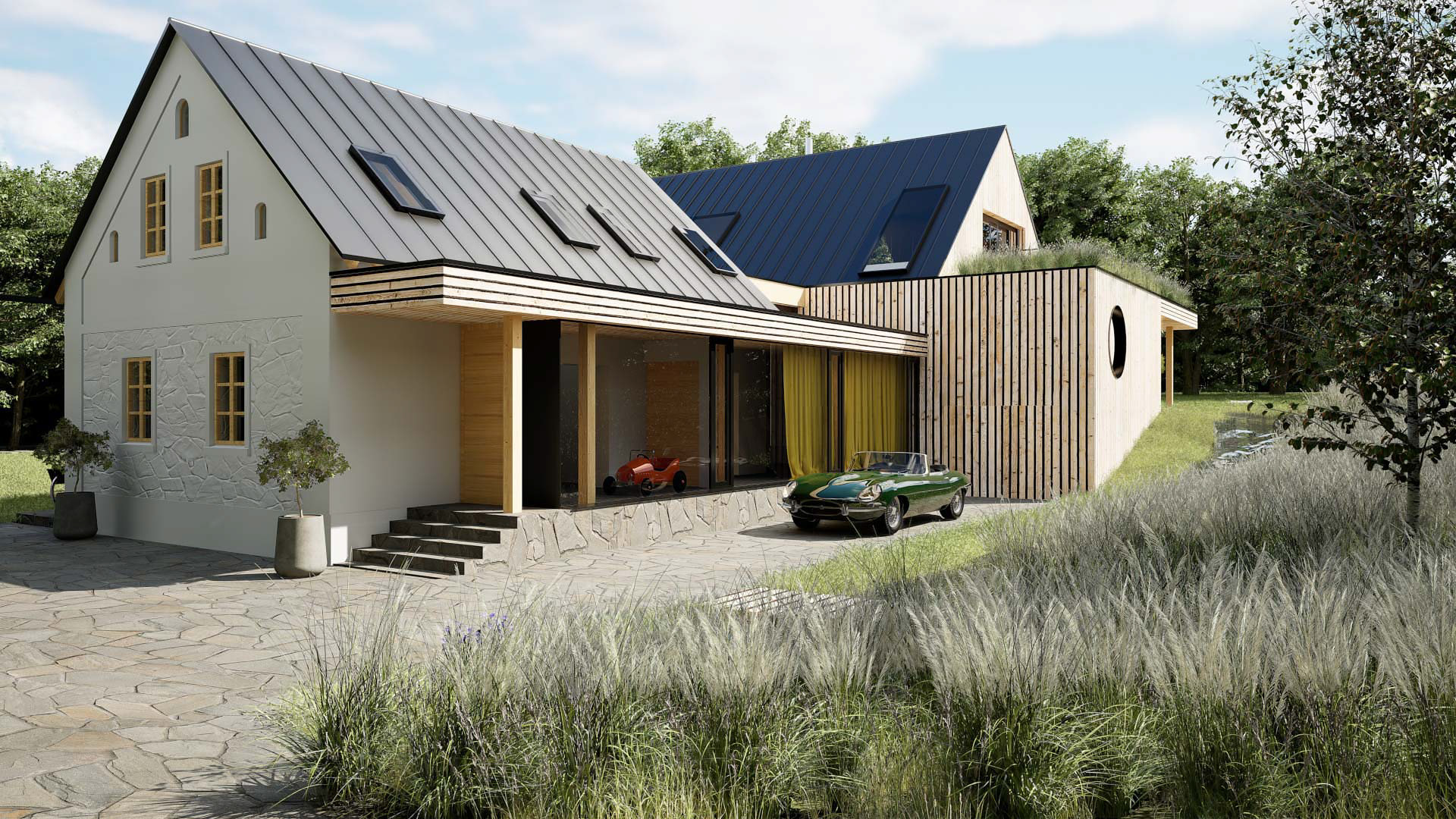 Vizualizace exteriéru moderního domu. Vizualizace Tomáš Firla firlavisual, návrh architekt Ondřej Červenka