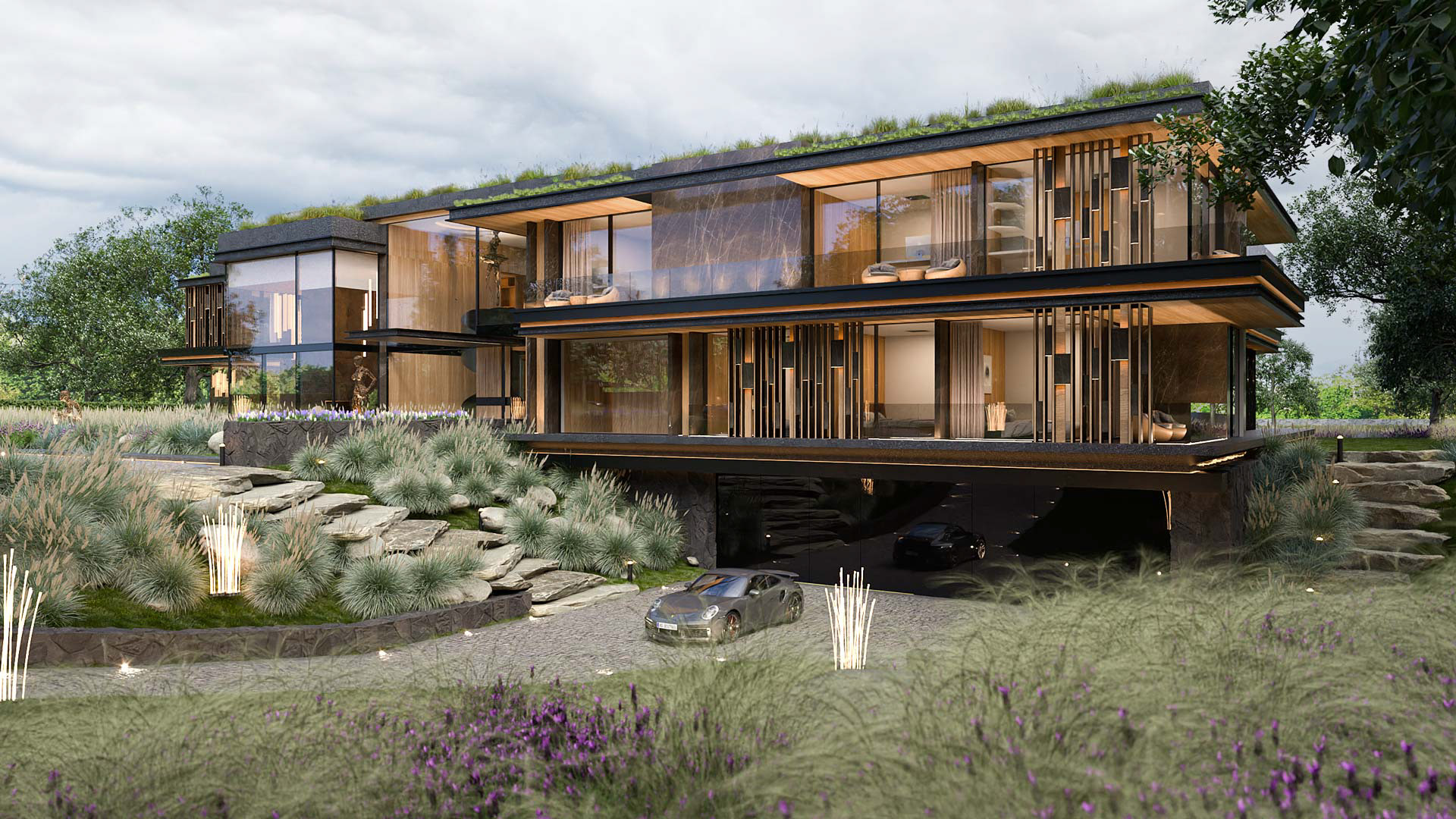 Vizualizace exteriéru moderního domu. Vizualizace Tomáš Firla firlavisual, návrh defakto architekti